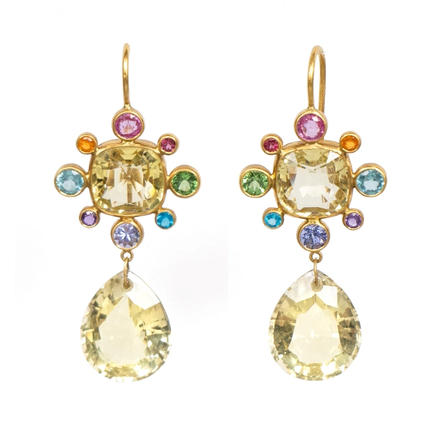 Byzantine Drops with Lemon Quartz and Multicolored Stones