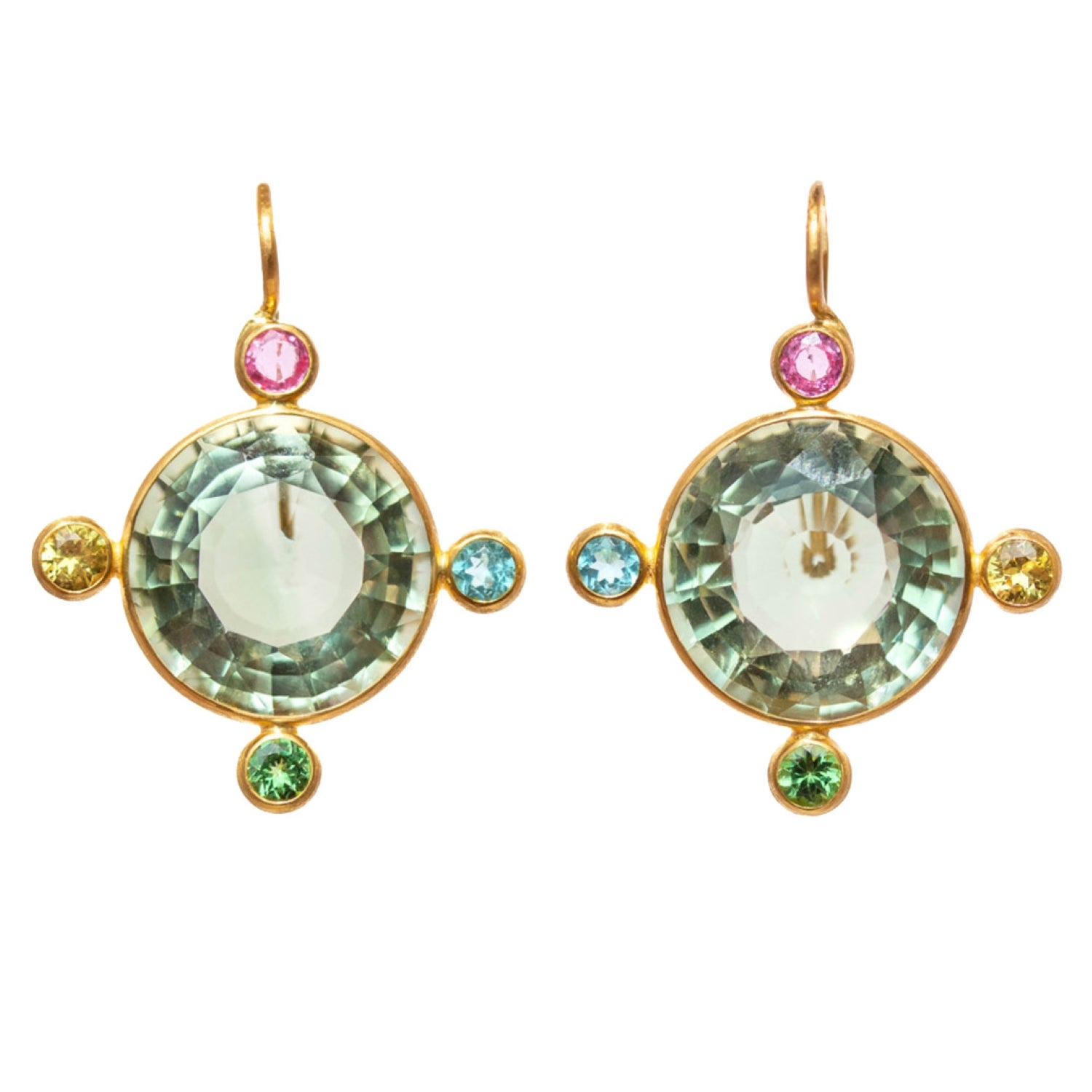 Constantinople Green Quartz Earrings with Multicolored Stones