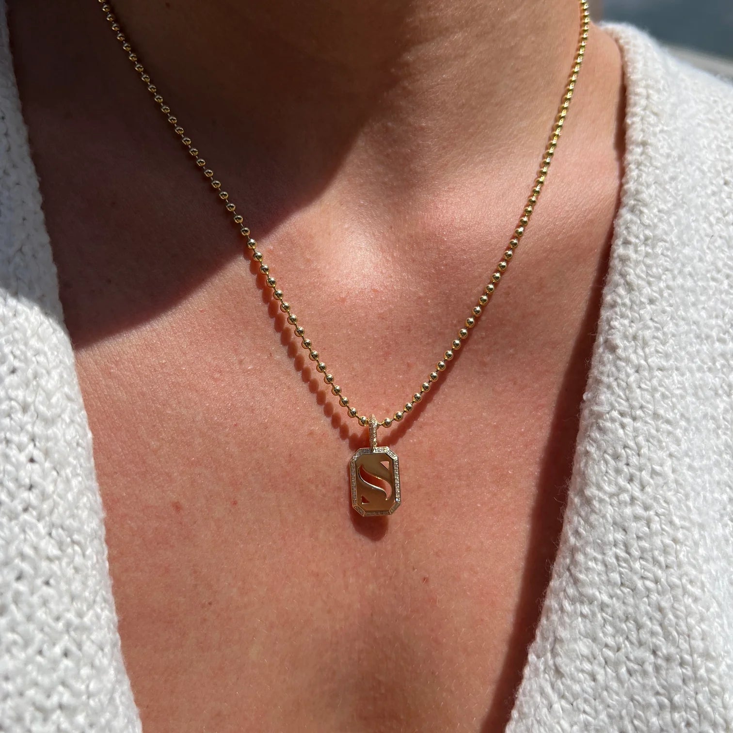 White Diamond Versa Tile Charm in Yellow Gold