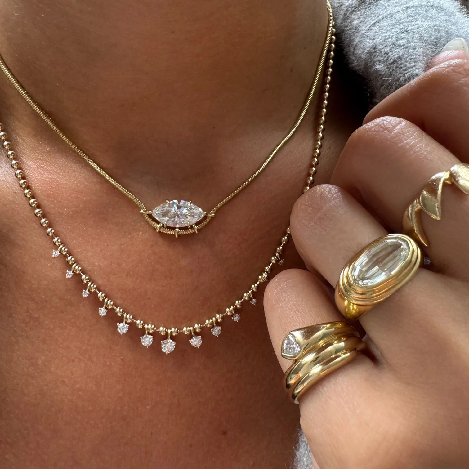 White Diamond Mini Kin Necklace in Yellow Gold