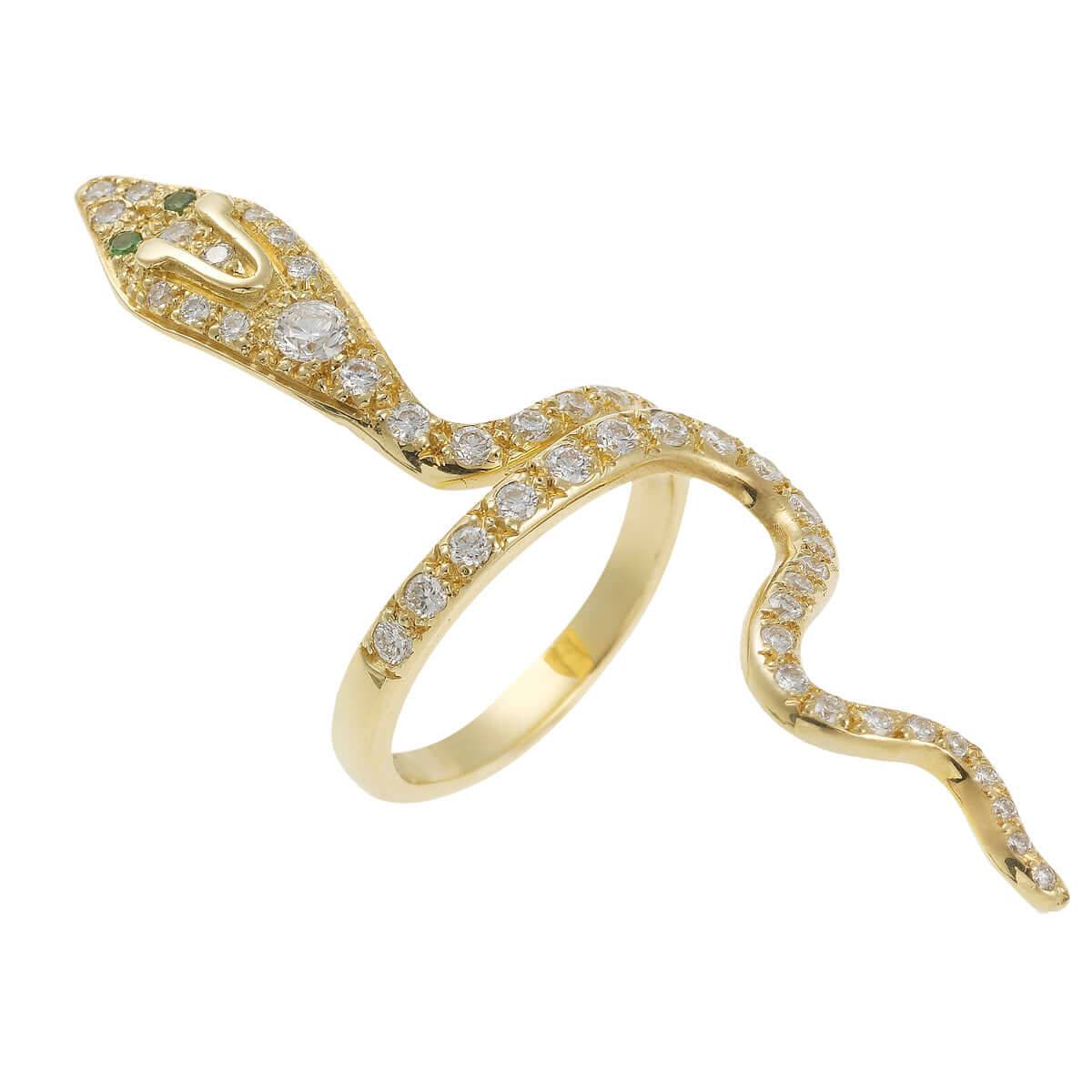 Pavé White Diamond Cobra Ring in Yellow Gold