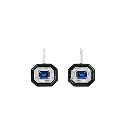 Blue Sapphire and White Diamond Oui Earrings in White Gold