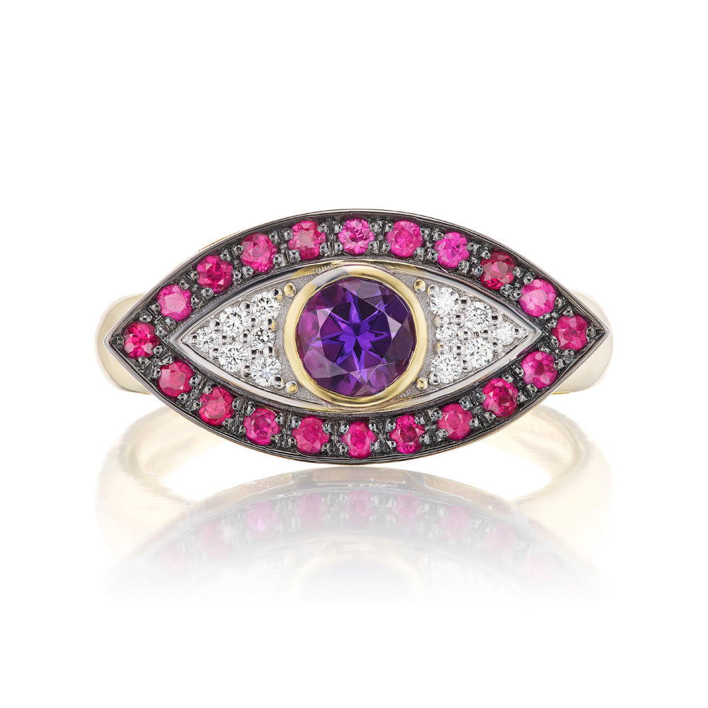 Ruby and Amethyst Evil Eye Ring