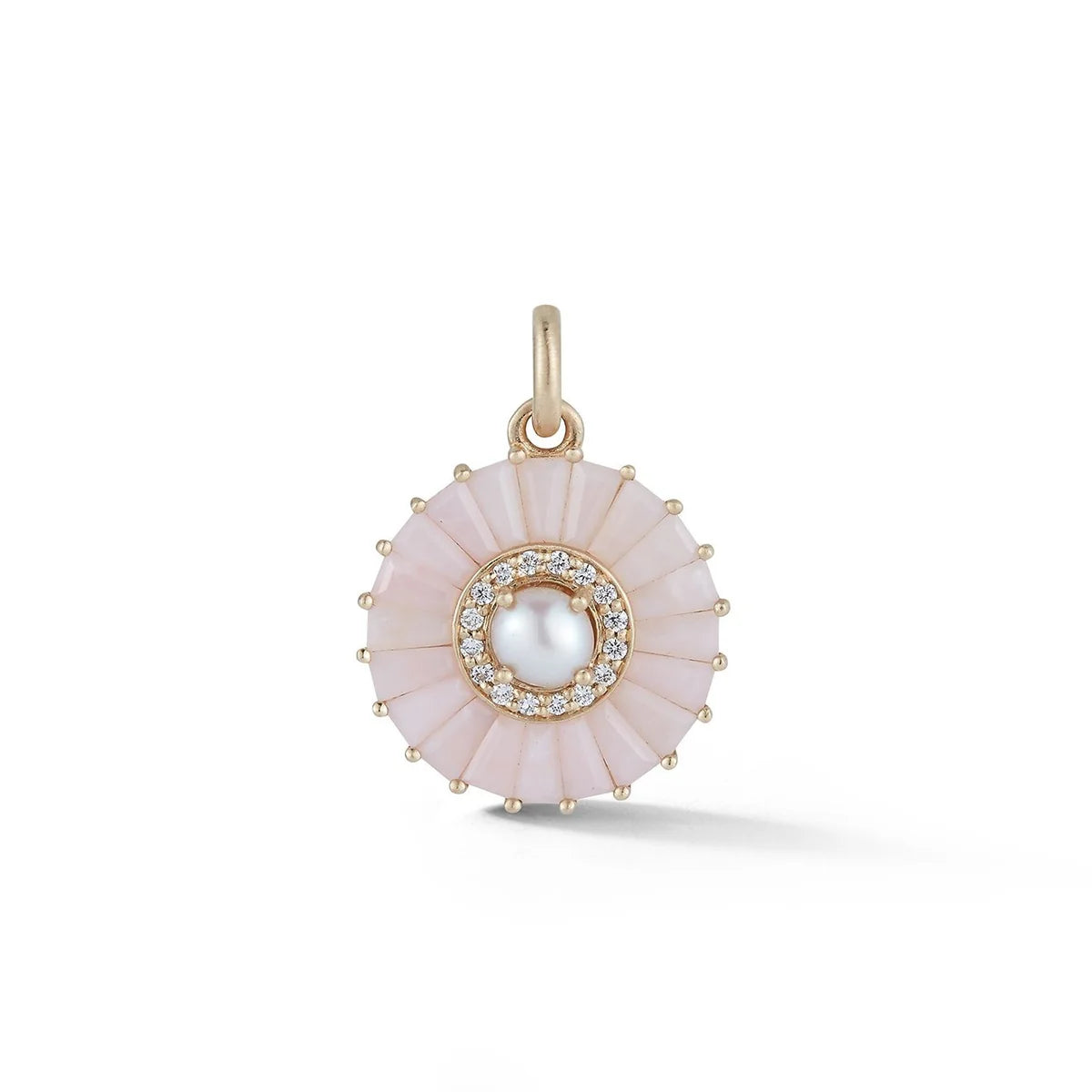 Pink Opal and White Pearl Emily Charm in Yellow Gold