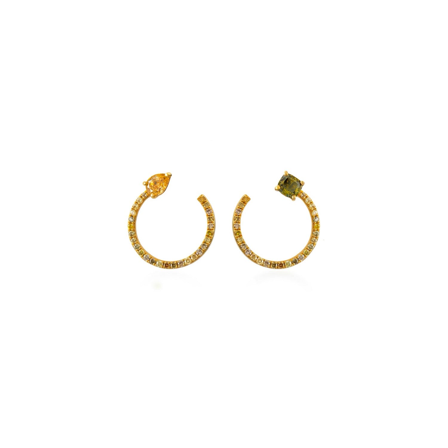 Fancy Color Pear And Cushion Cut Pavé Eclipse Earrings Hoops