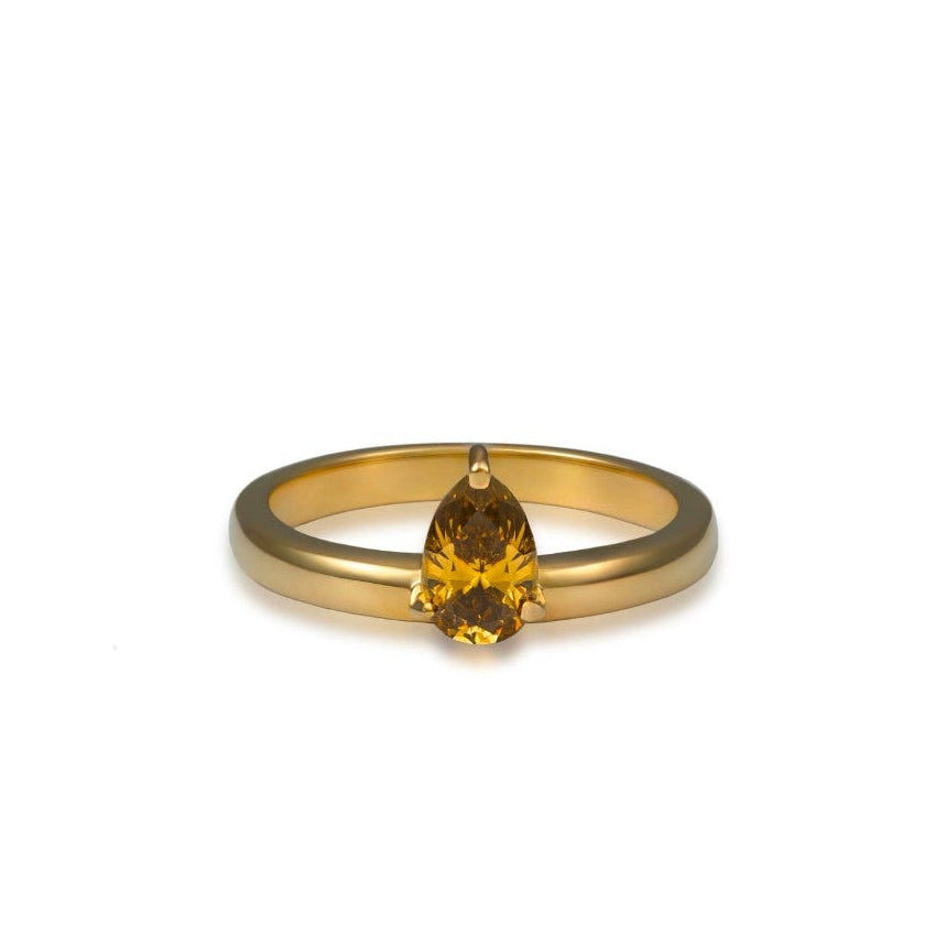 Colored Diamond Pear Cut Ring in Yellow Gold
