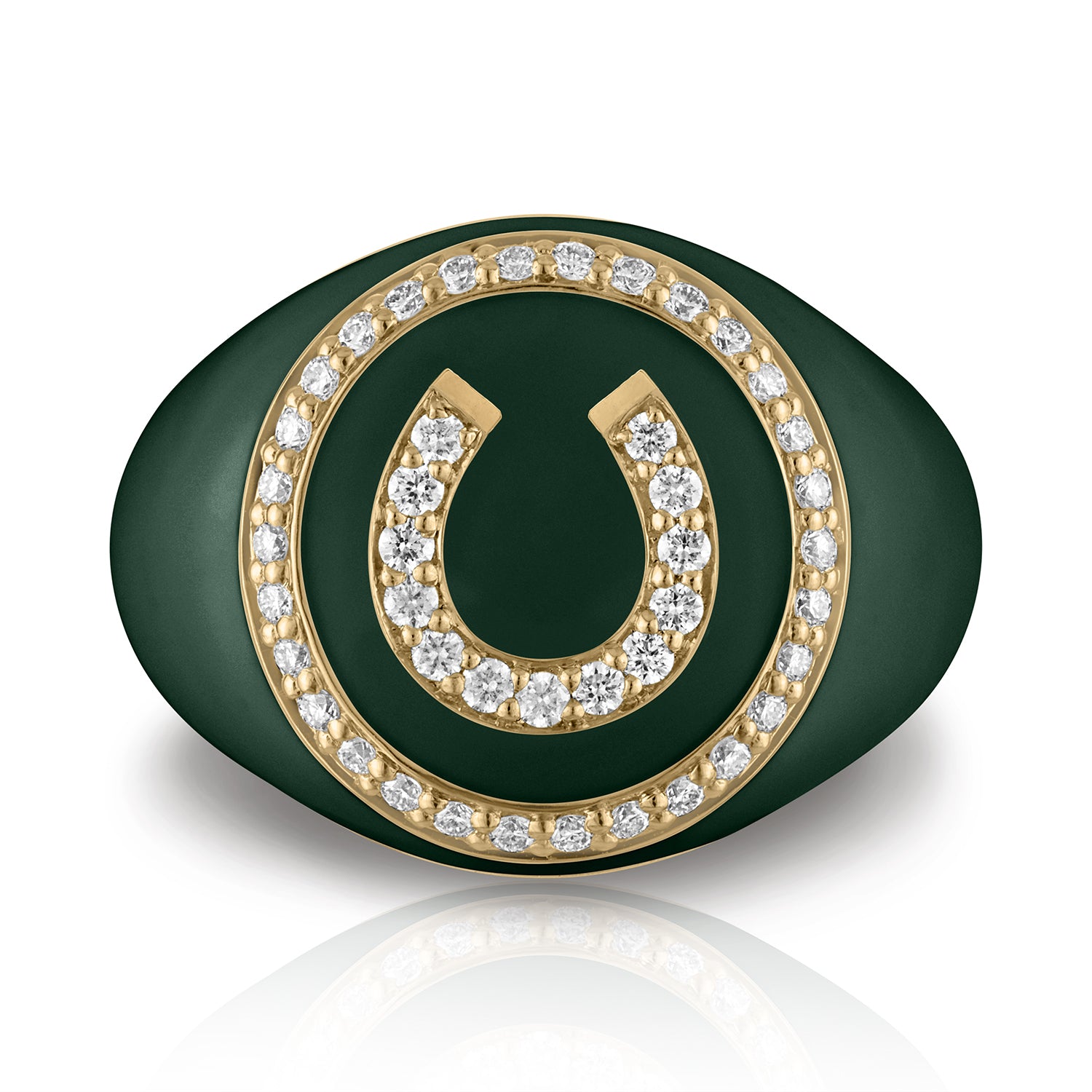 Pavé White Diamond Horseshoe Signet Ring in Yellow Gold