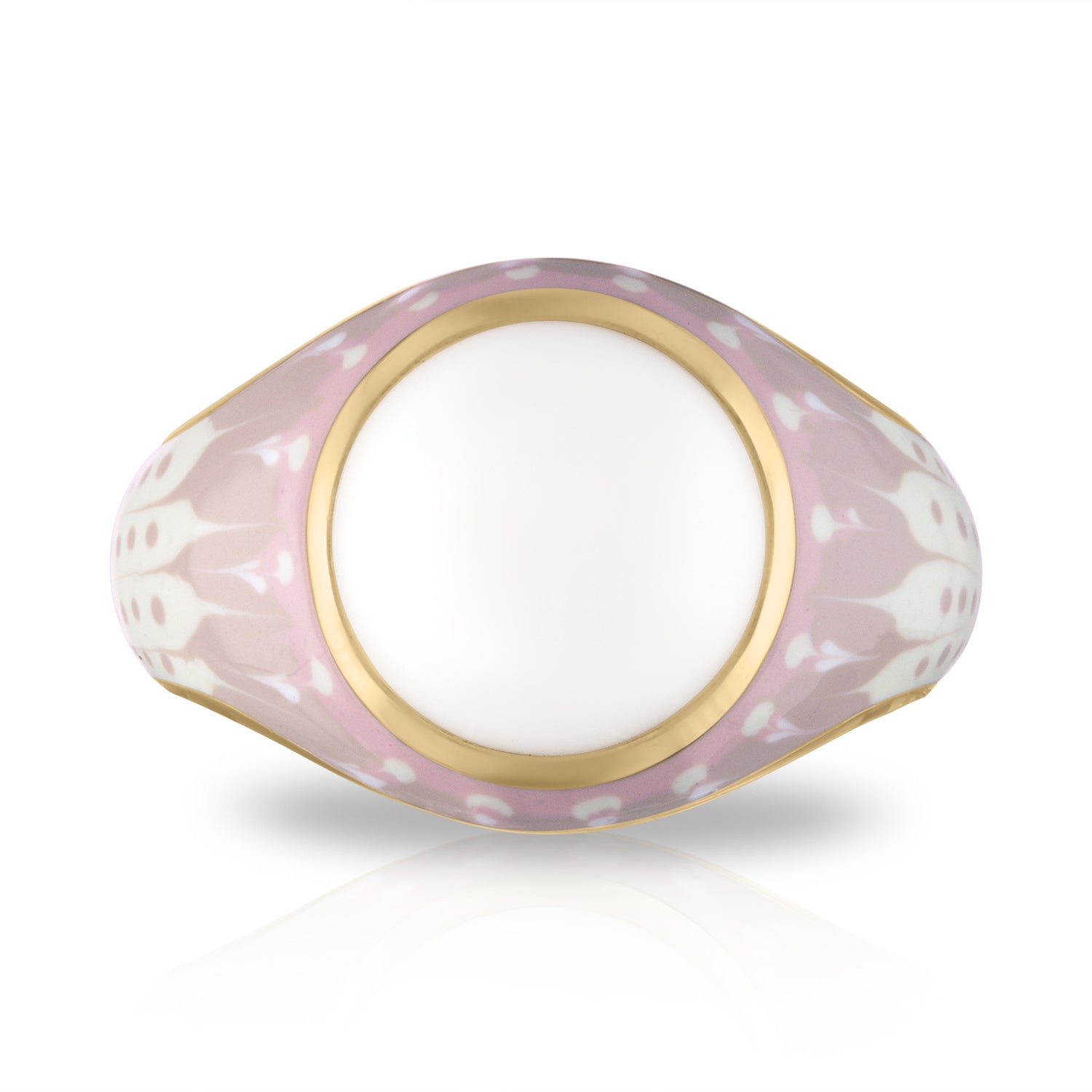 White Onyx Mood Ring with Marbled Enamel in Yellow Gold