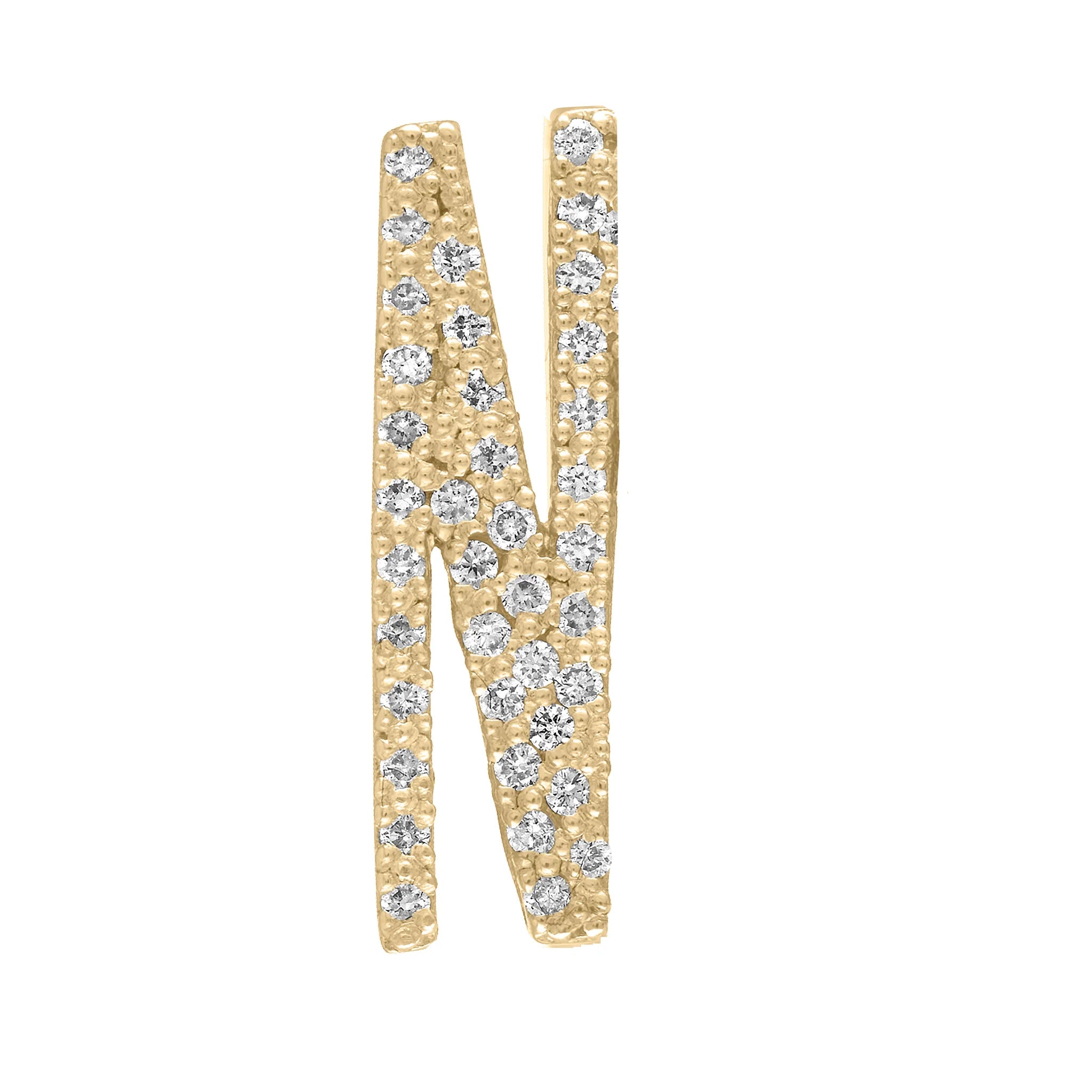 Pavè White Diamond Letter Ring in Yellow Gold