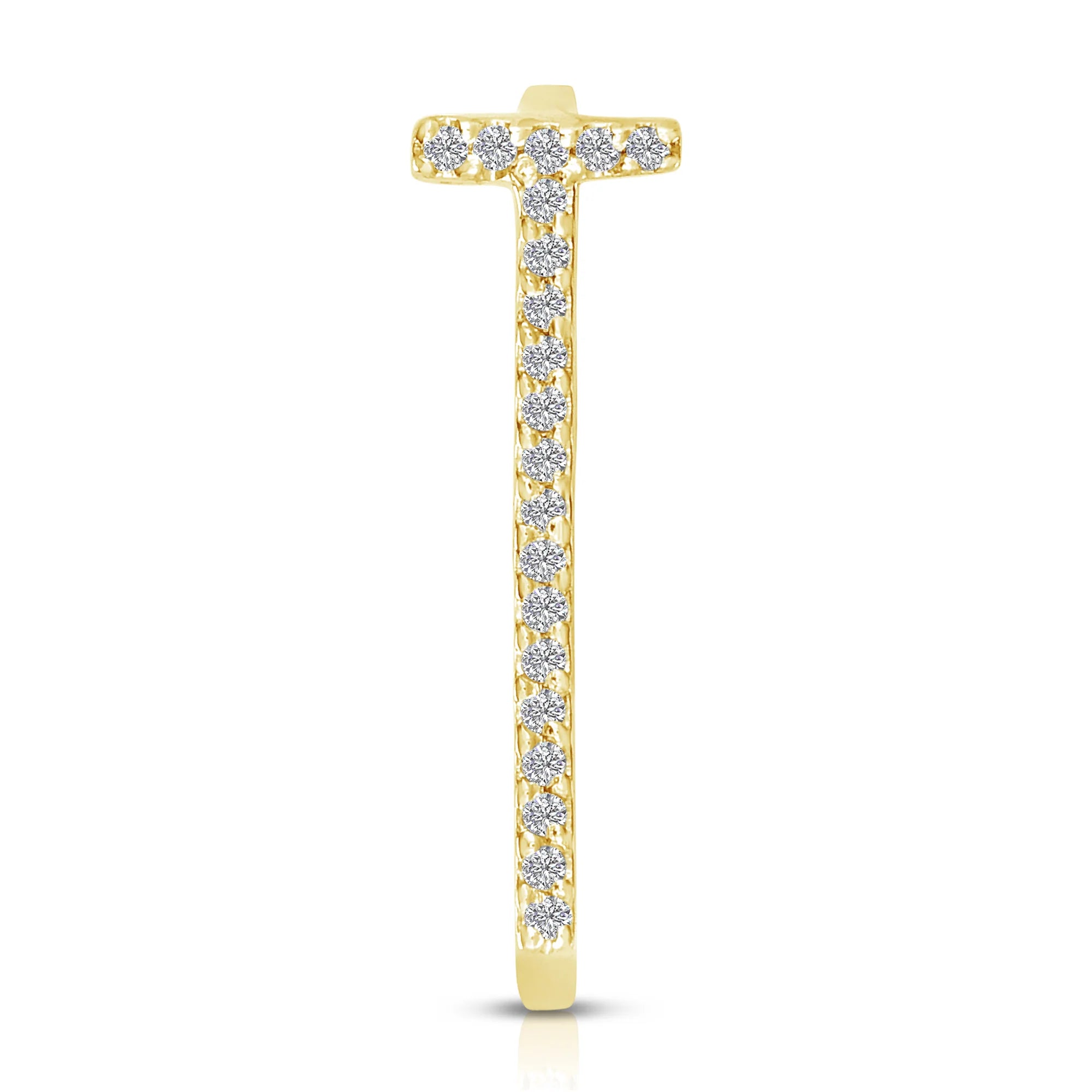 Pavè White Diamond Letter Ring in Yellow Gold