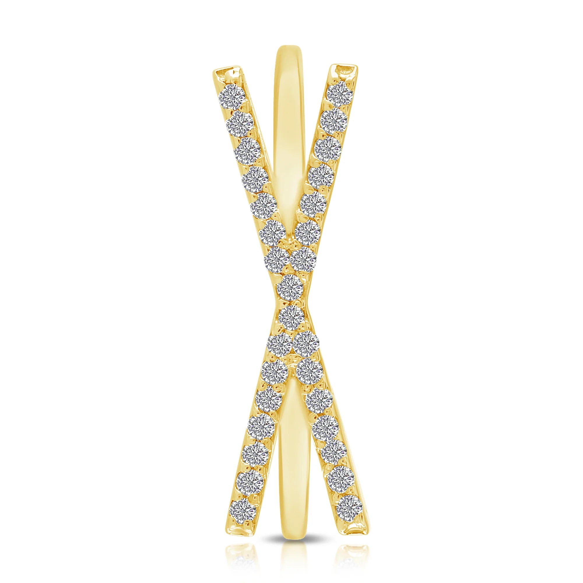 Pavè White Diamond Letter Ring in Yellow Gold