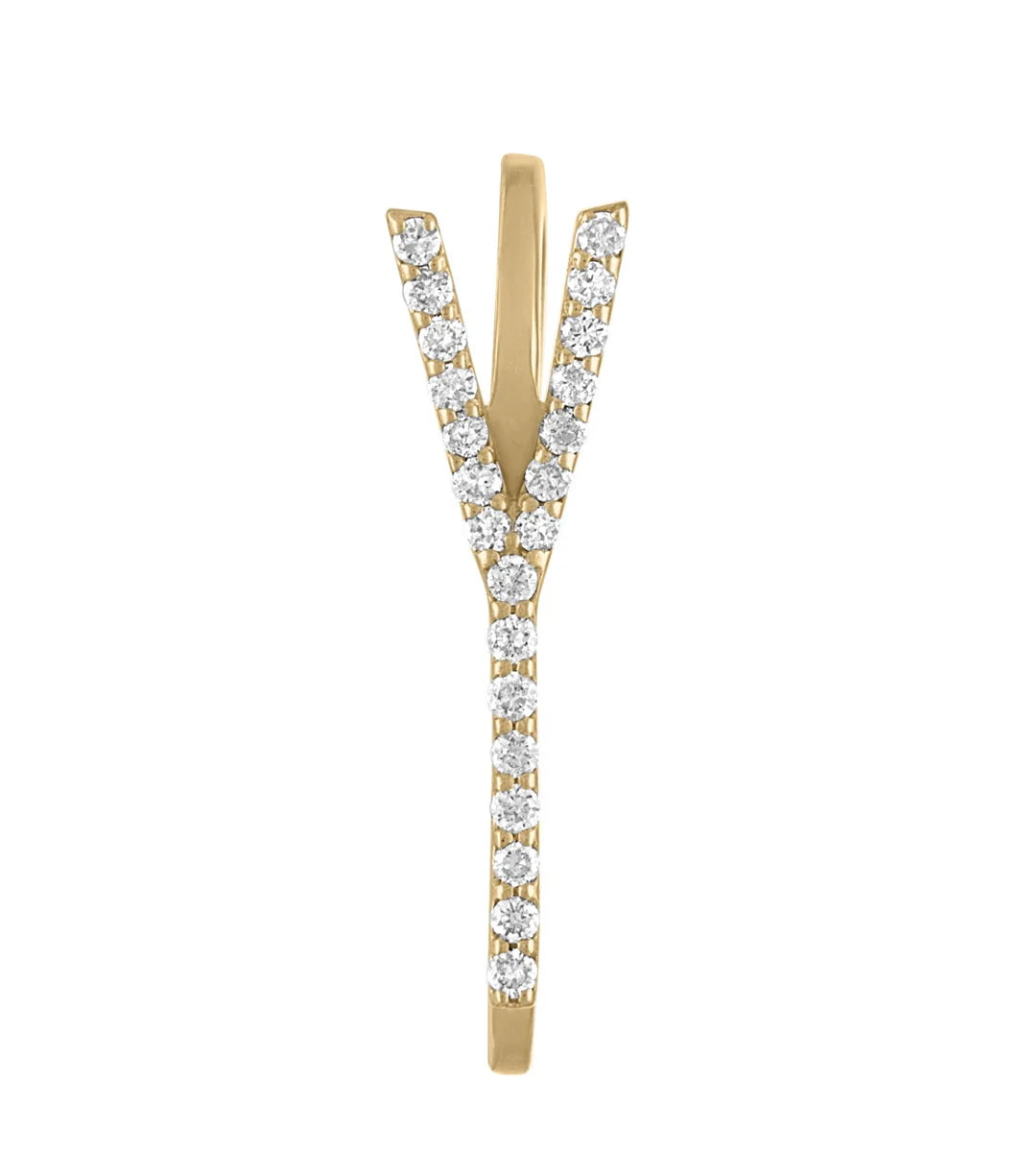 Pavè White Diamond Letter Ring in Yellow Gold