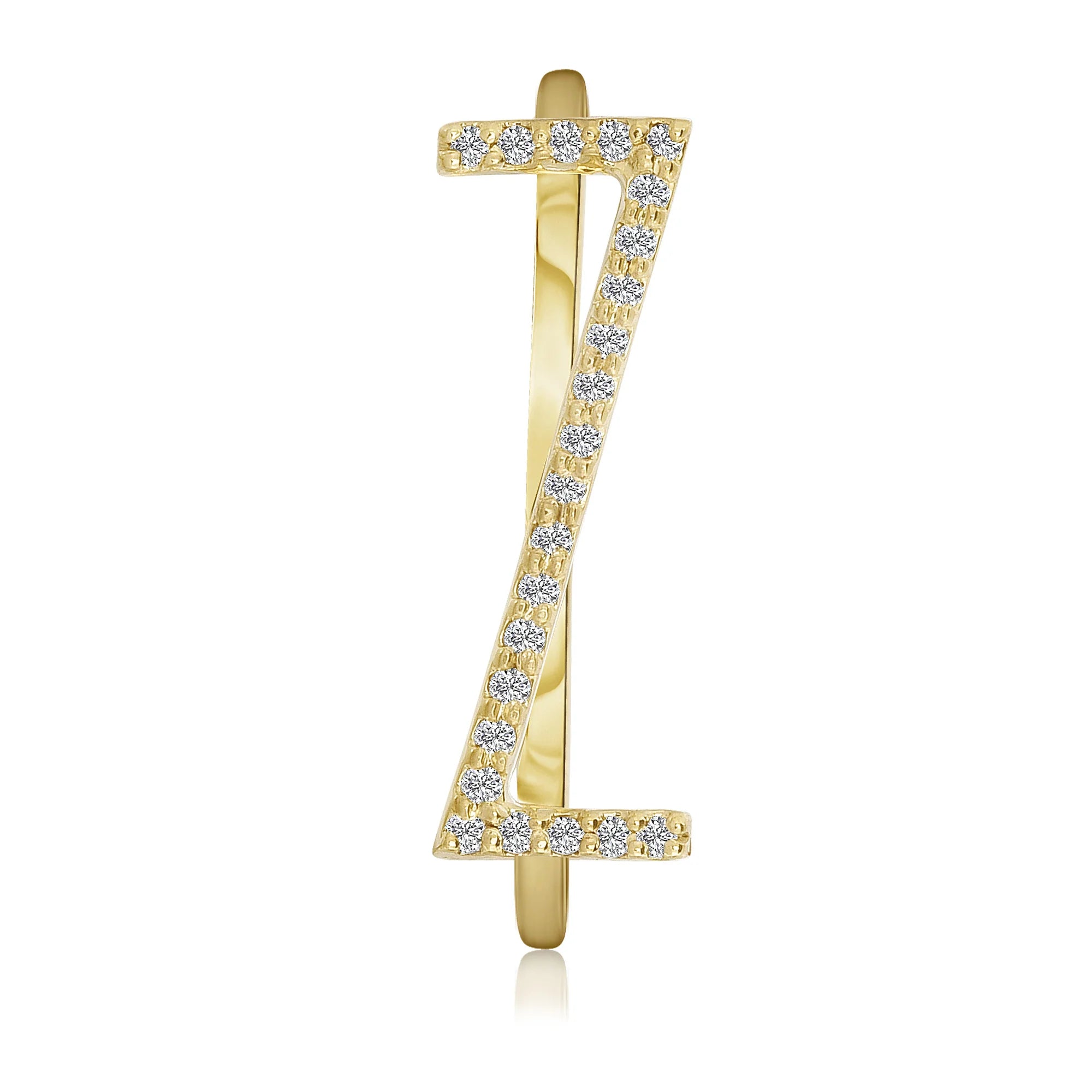 Pavè White Diamond Letter Ring in Yellow Gold