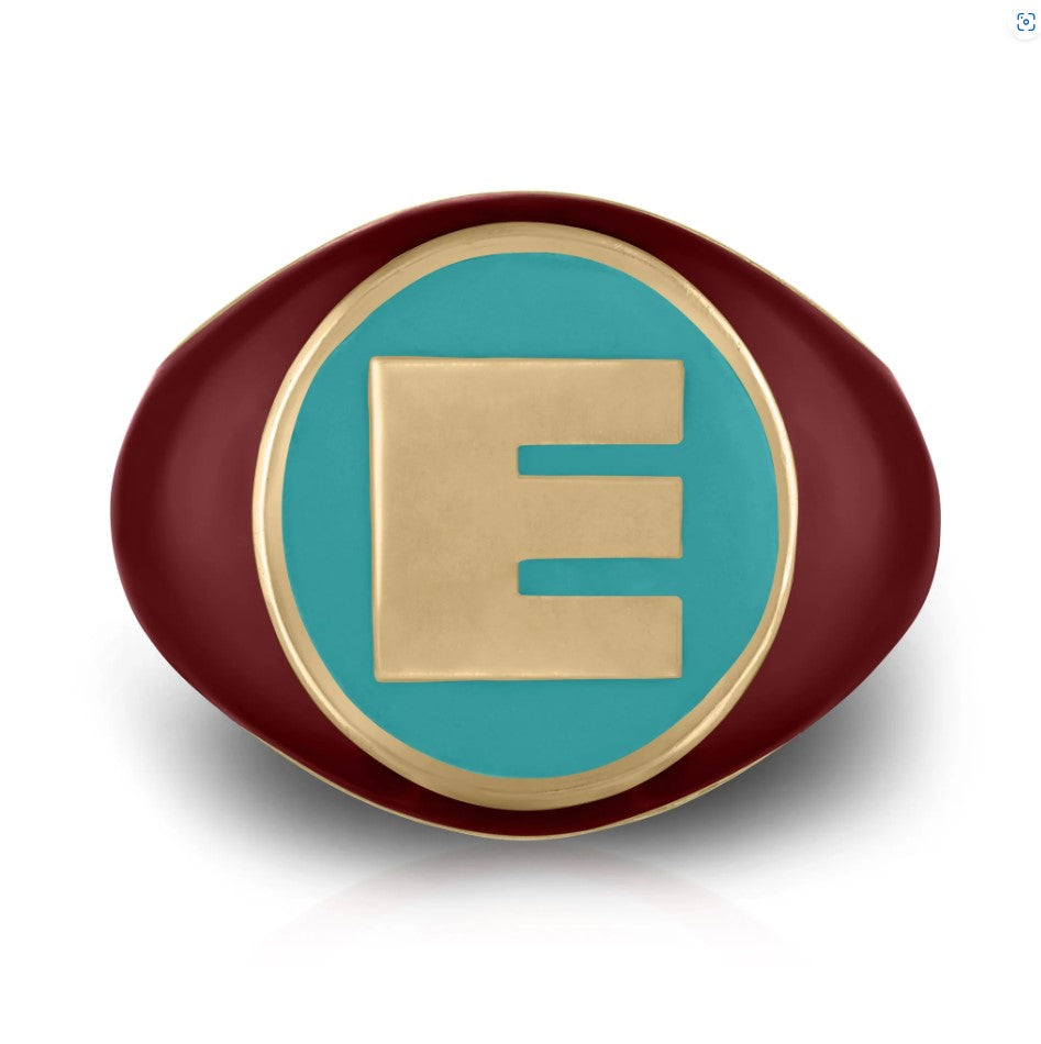 Enamel Square Letter Signet Ring in Yellow Gold