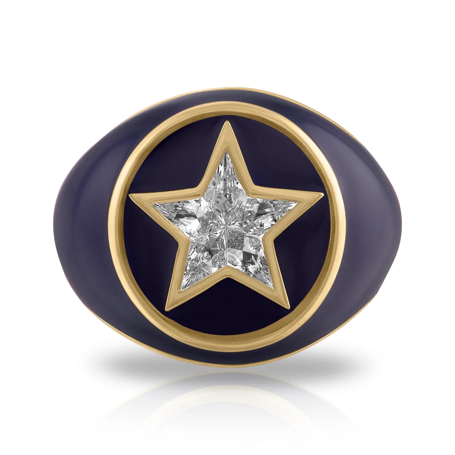 White Diamond Spark Star Pinky Ring in Yellow Gold