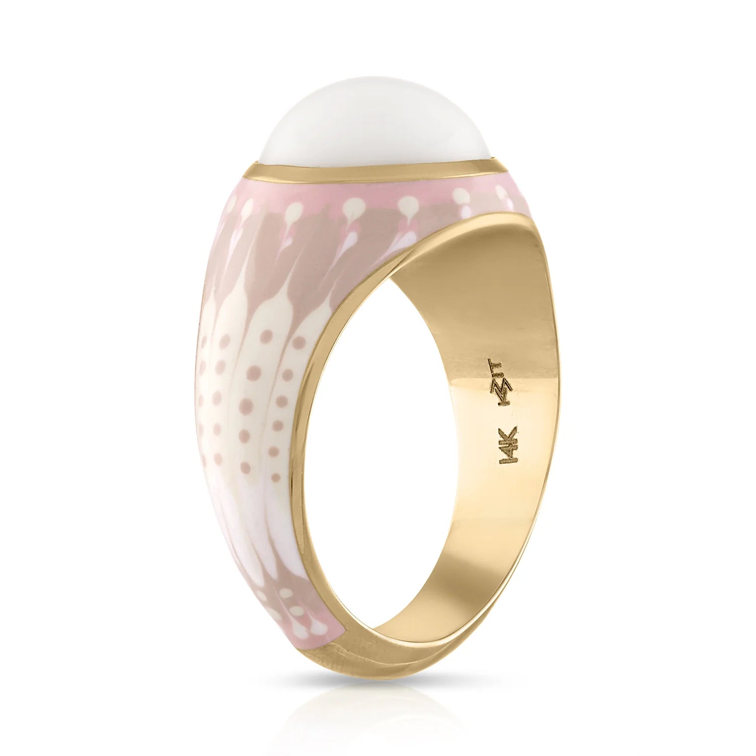 White Onyx Mood Ring with Marbled Enamel in Yellow Gold