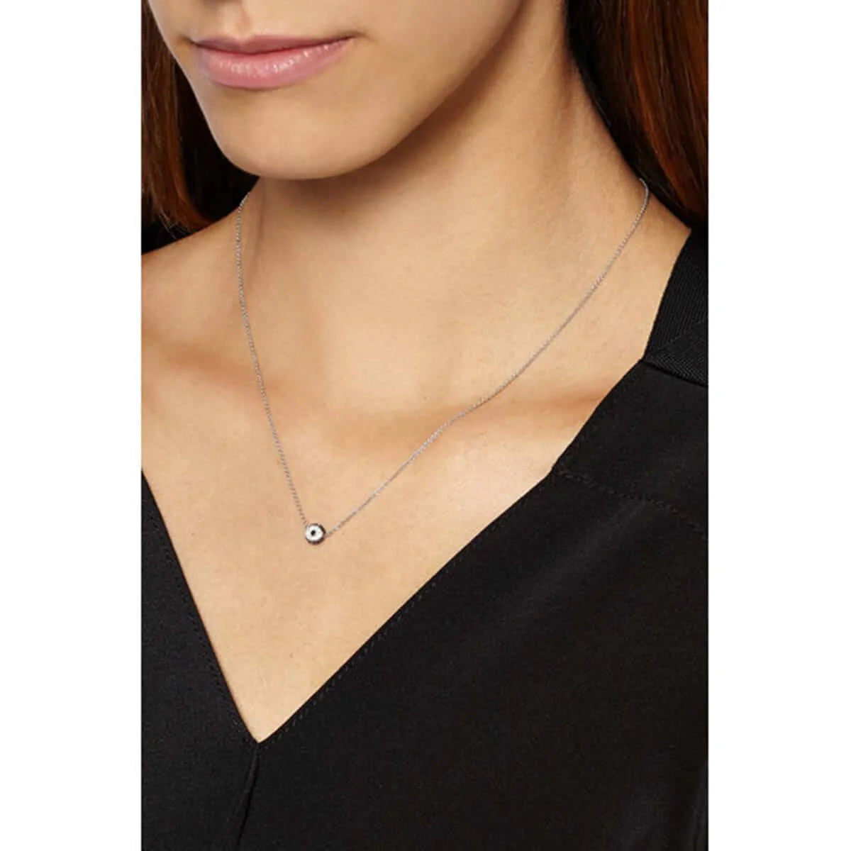White Diamond and Blue Sapphire Leda Necklace in White Gold