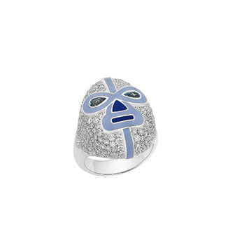 The Blue Destroyer Luchadores Ring with White Diamonds and Blue Topaz in White Gold