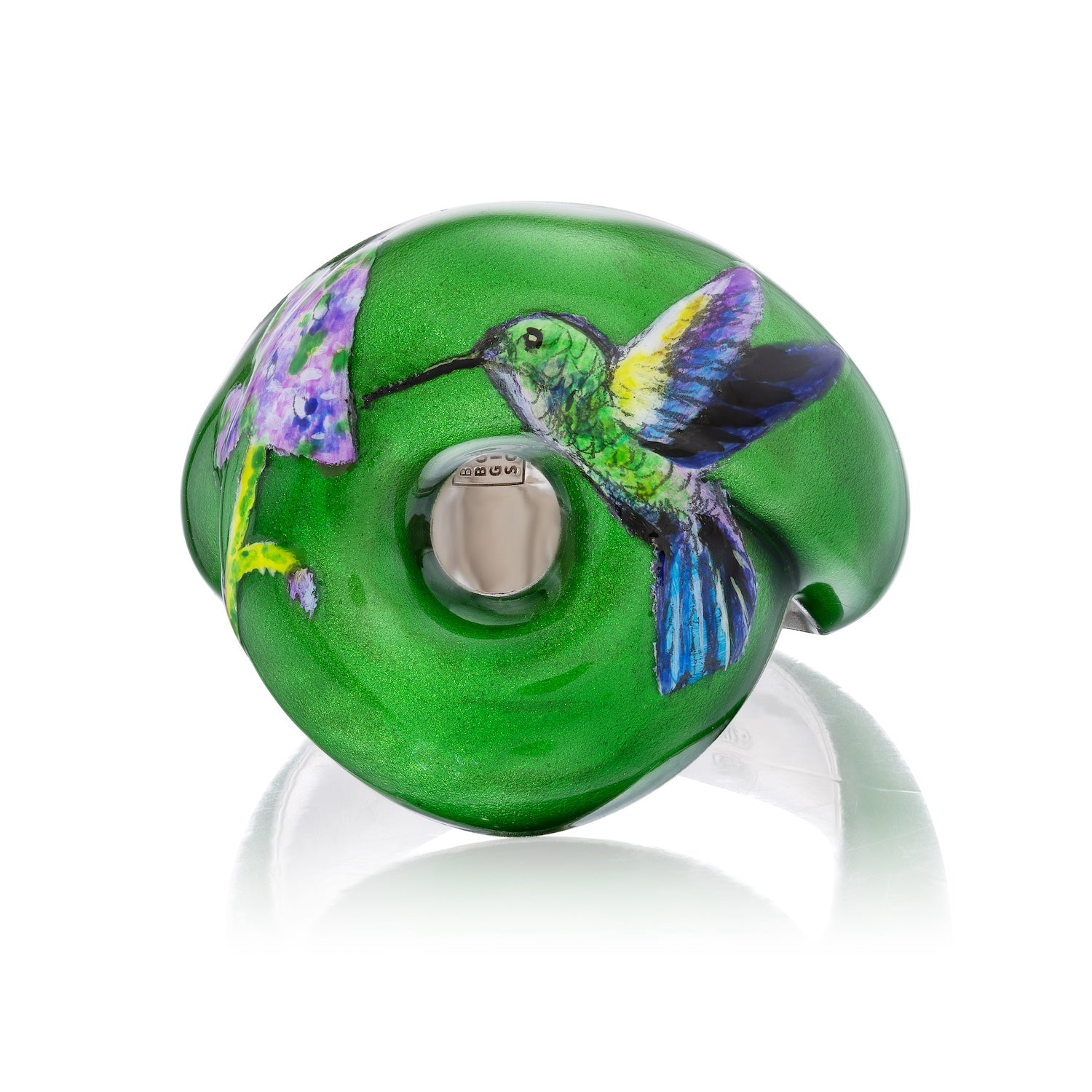 Green Enamel Hummingbird Tarallo Ring