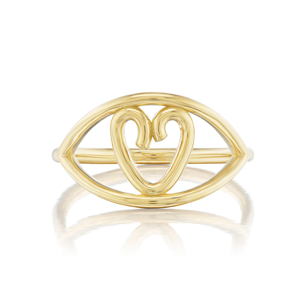 A Lorraine West Heart Eye Ring with an eye in the heart center.