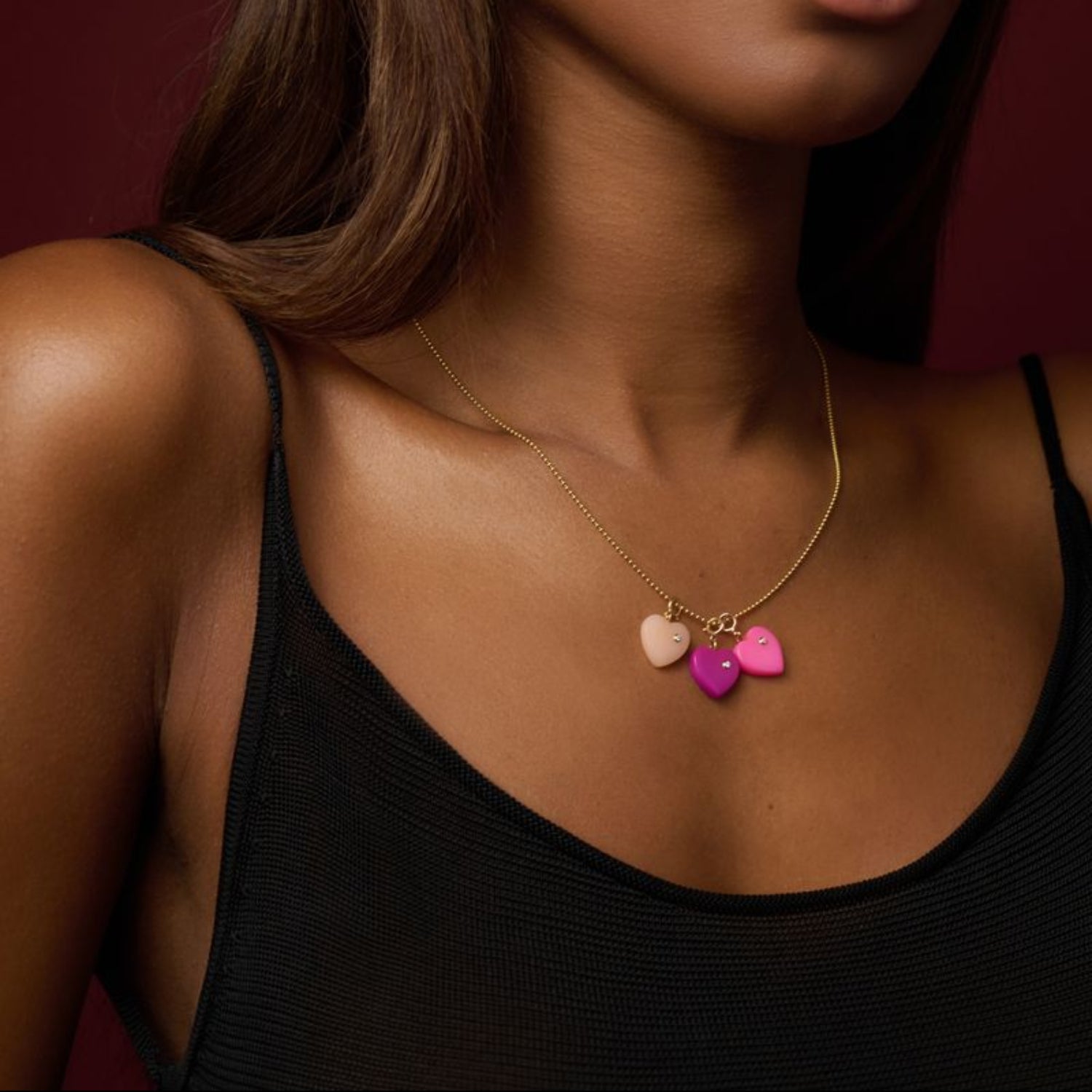 Diamond & Bakelite Hot Pink Heart Charm