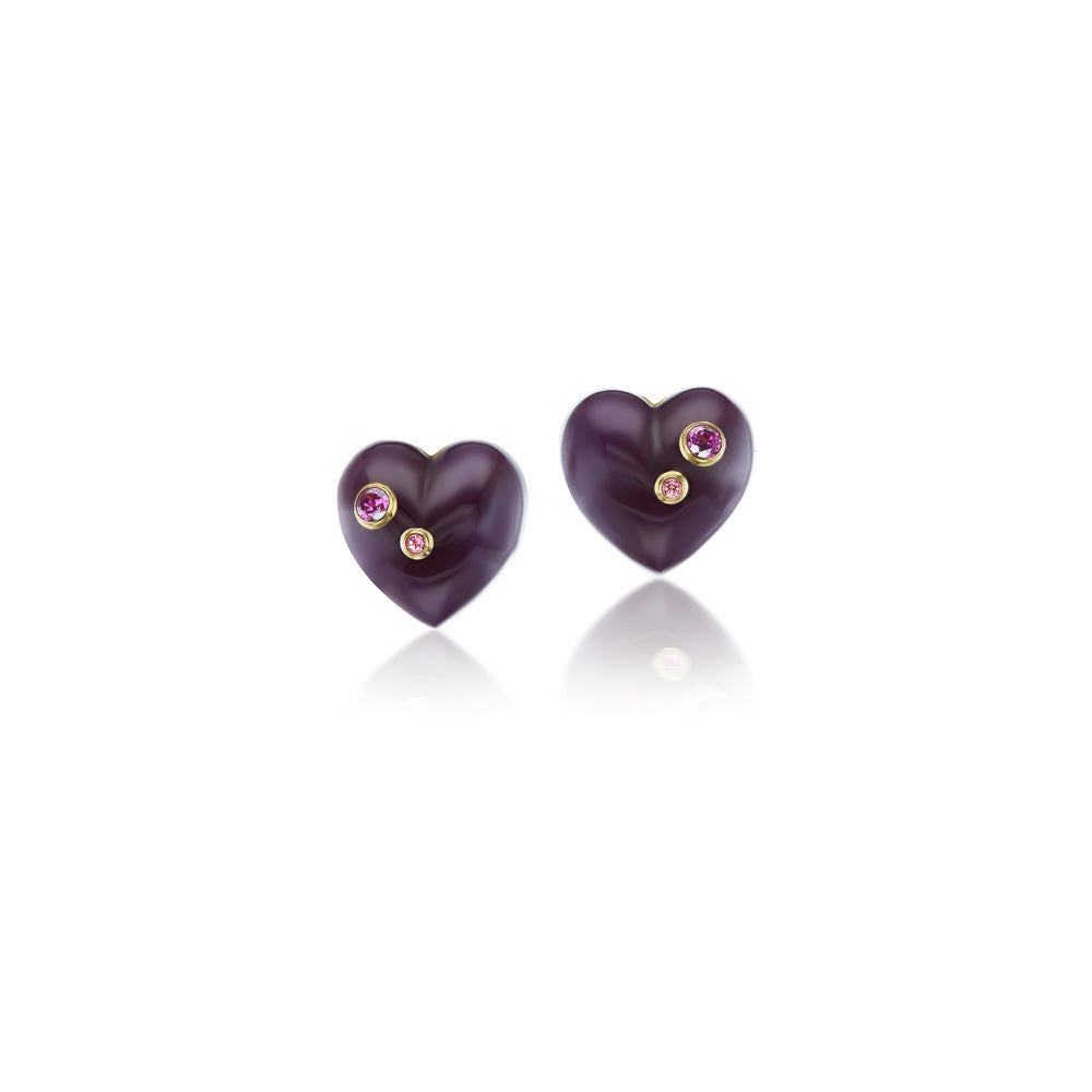 Double Stone Bakelite Heart Stud Earrings