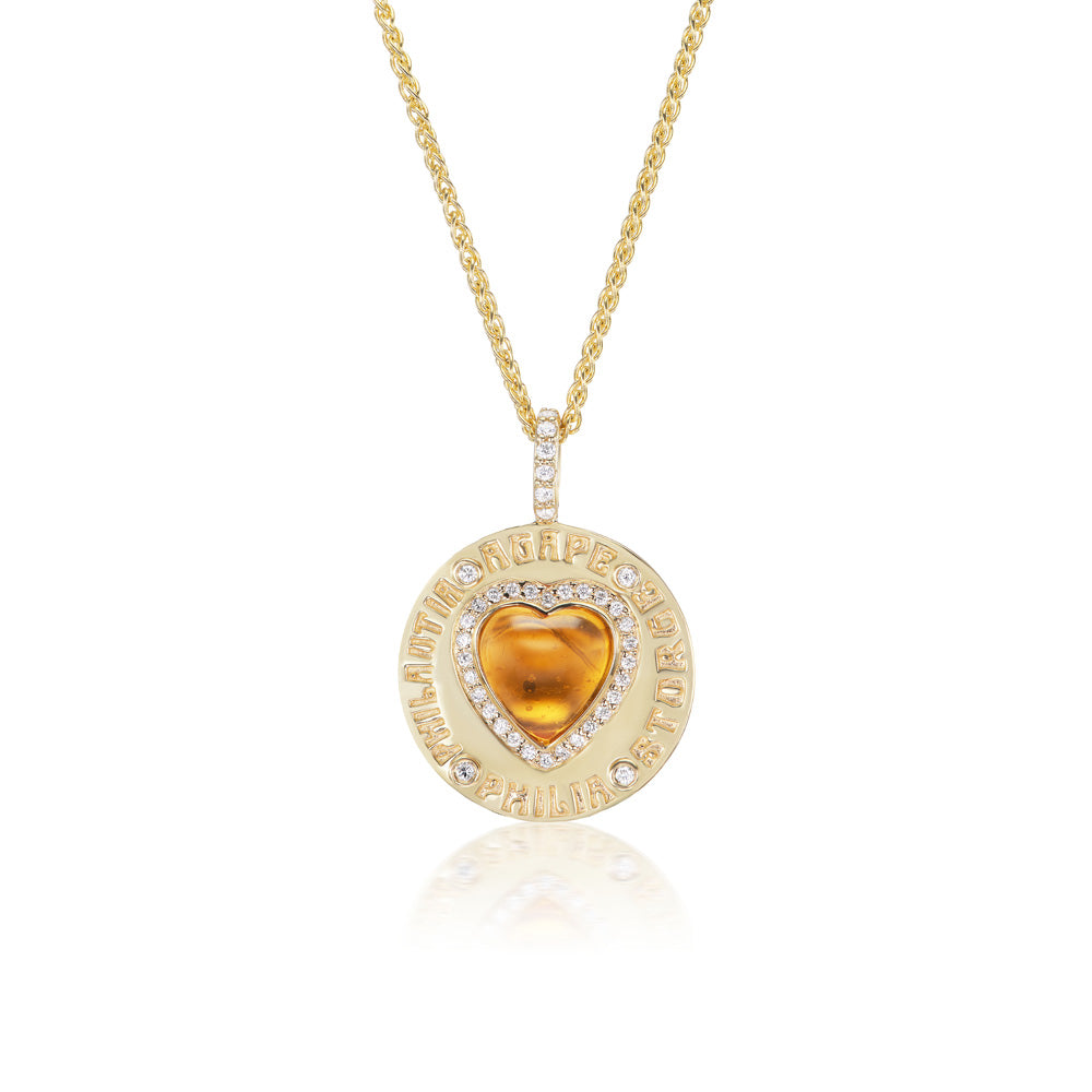 Citrine Coin Heart Charm