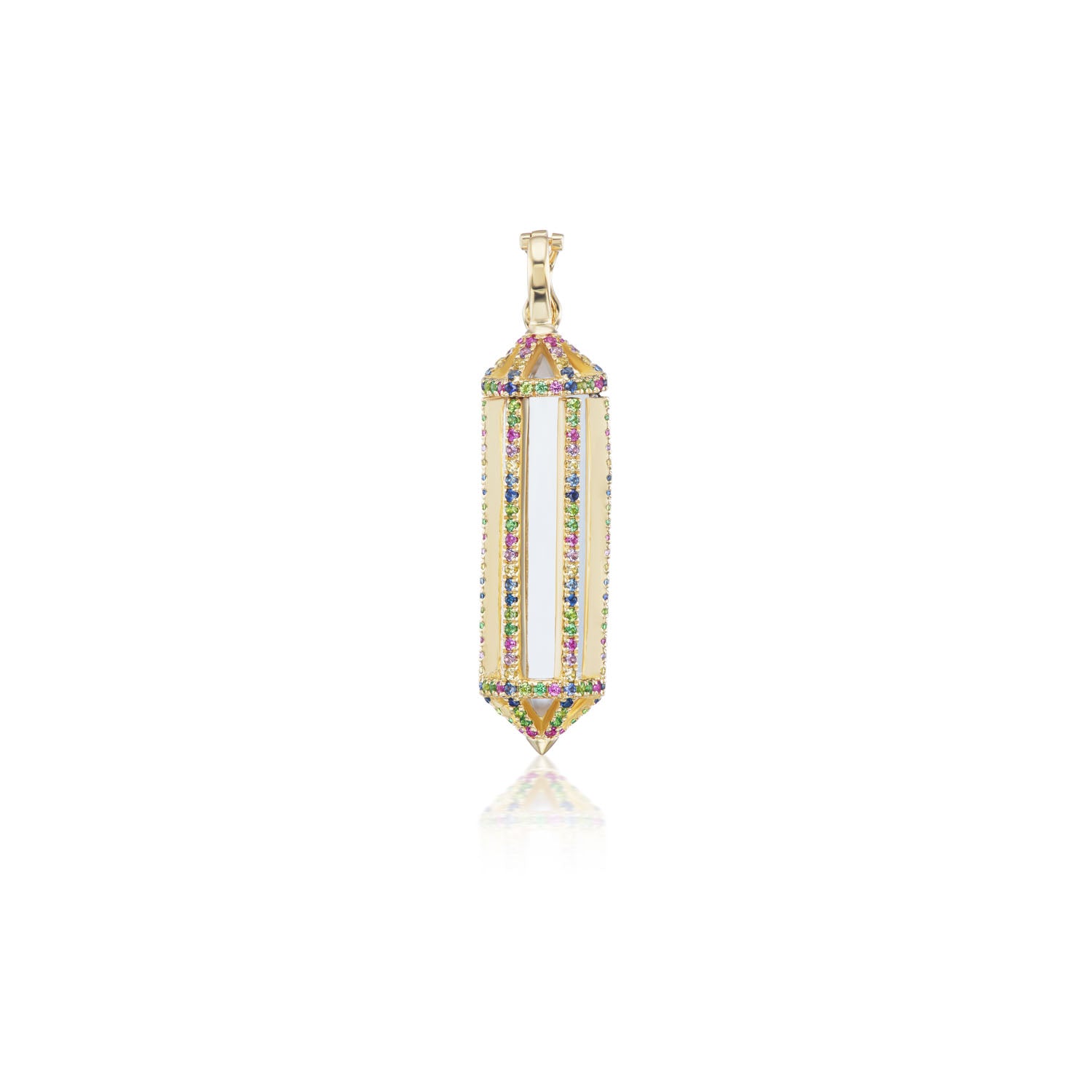 Rainbow Sapphire Power Crystal Mini Cage Pendant