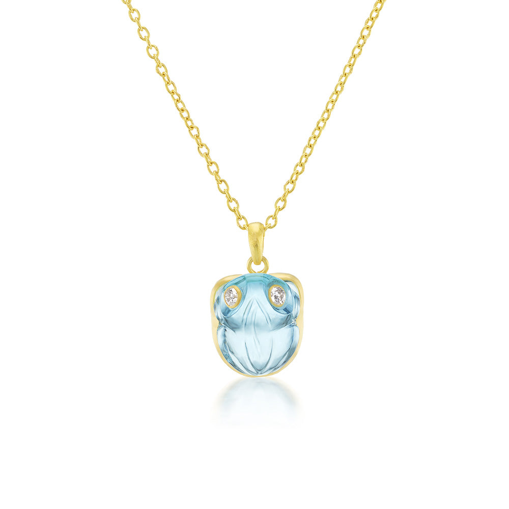 Aquamarine & Diamond Frog Pendant Necklace