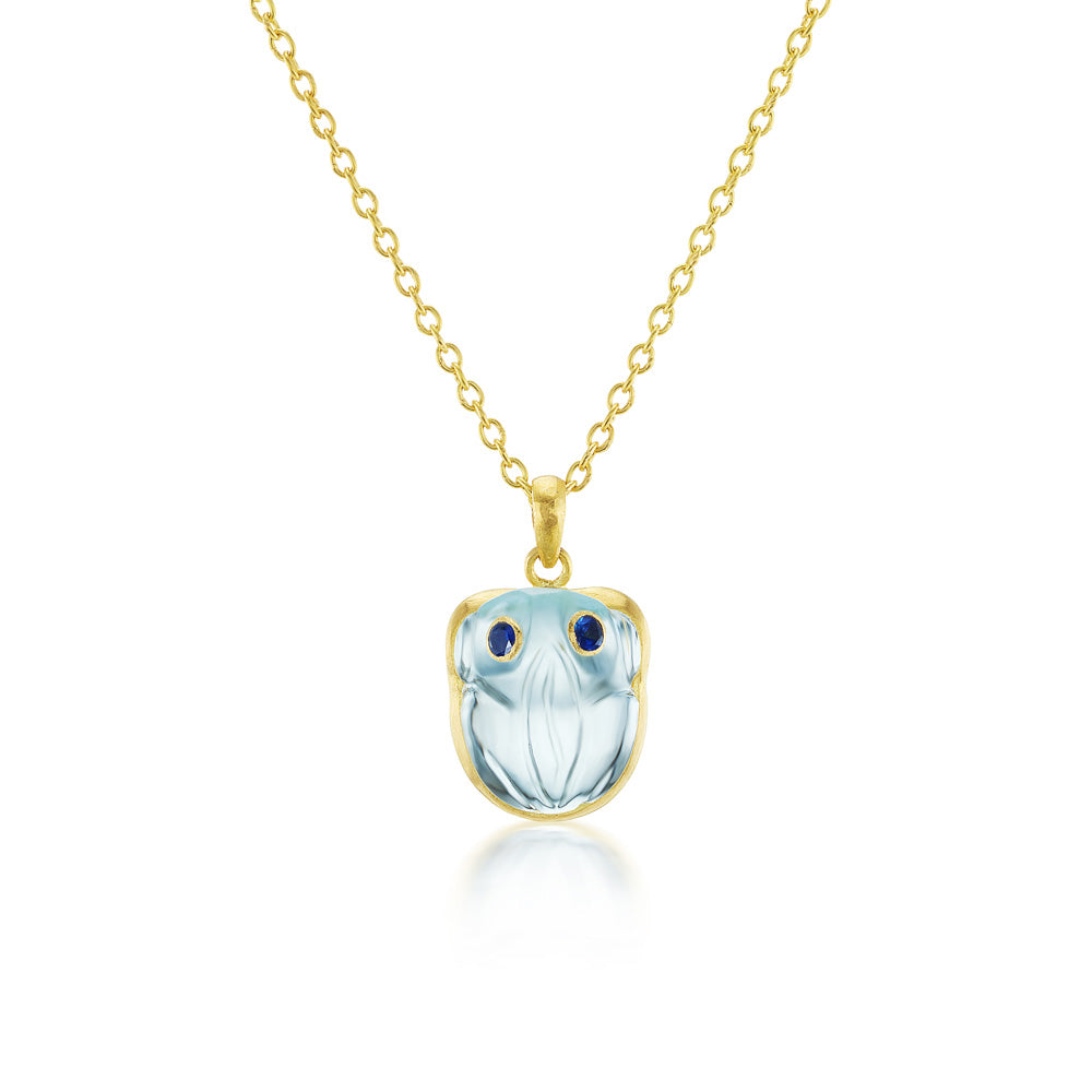 Aquamarine & Sapphire Frog Pendant Necklace