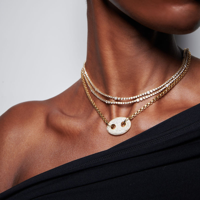 White Diamond Rainsun Tennis Necklace in Yellow Gold