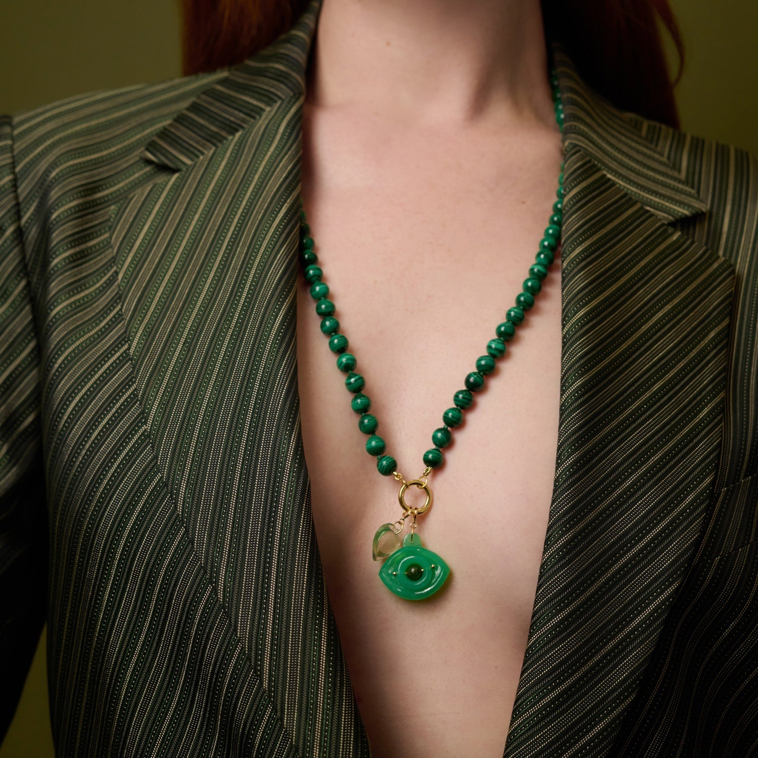 Chrysoprase & Jade Eye Charm