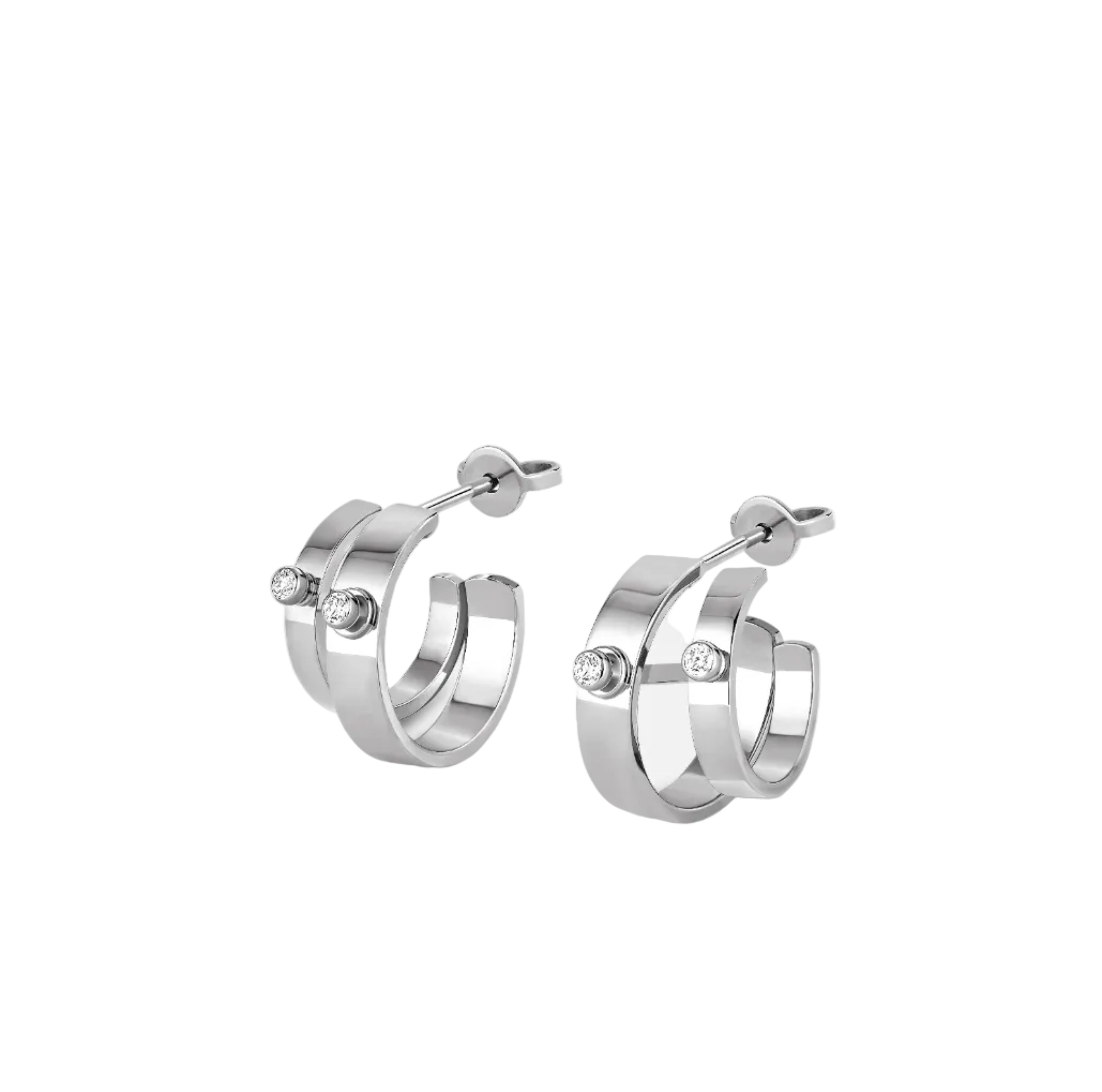 Monday Morning Mood Double Hoop Earrings in White Gold