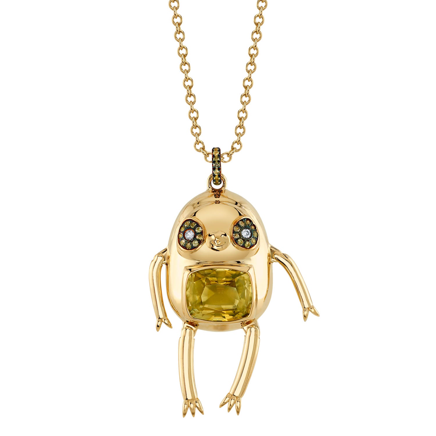 Yellow Tourmaline Sloth Necklace in Yellow Gold