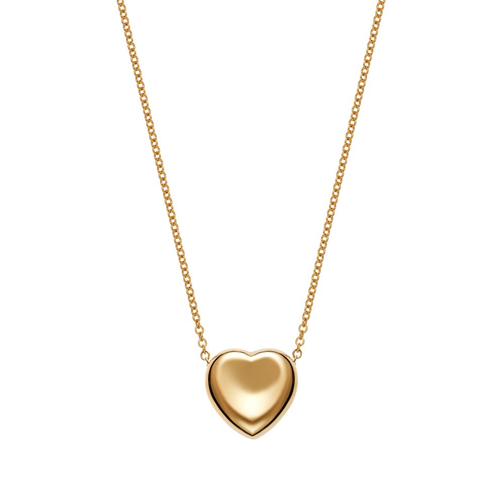 A sculptural Agape Heart Necklace on a chain by Christina Alexiou.
