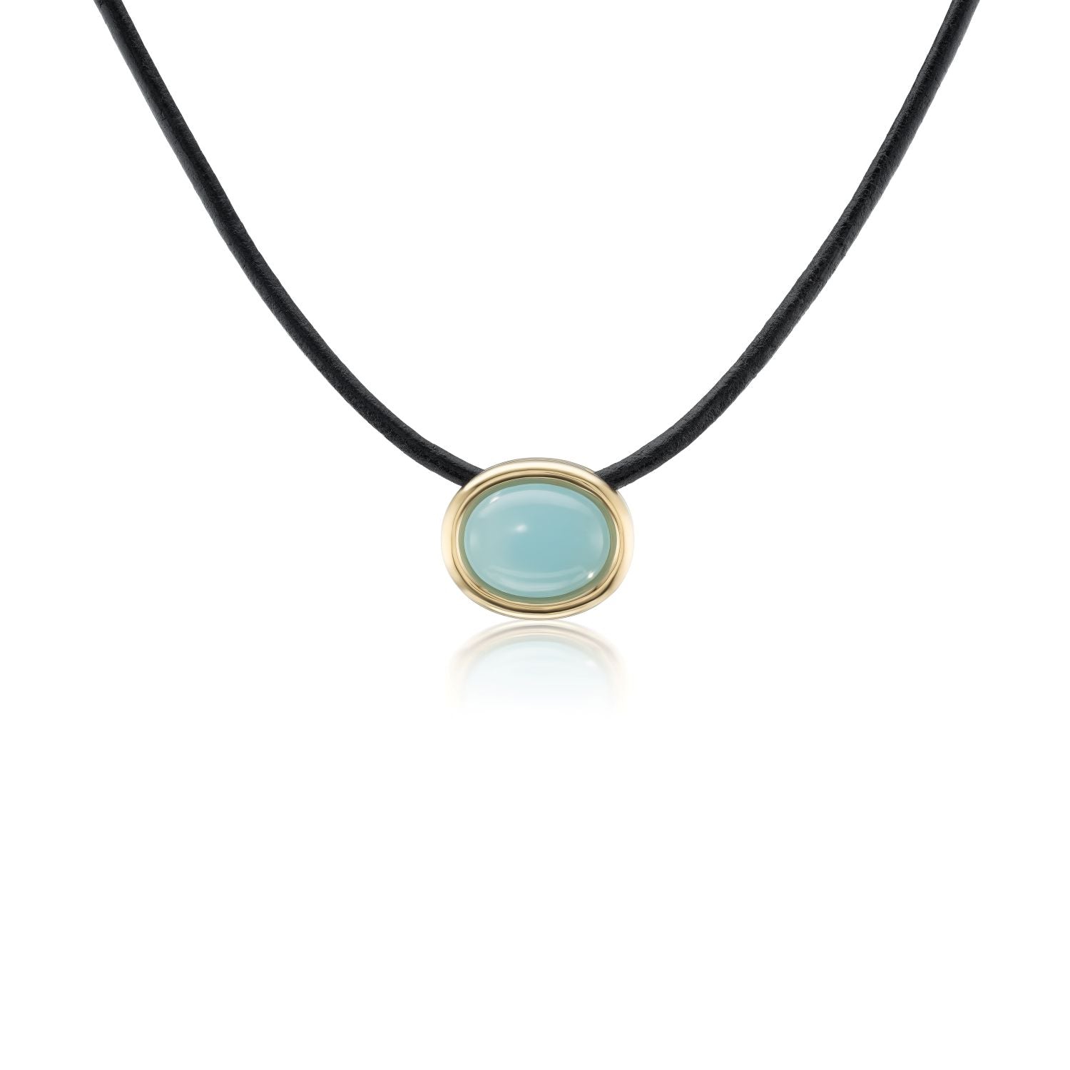 Cabochon Aquamarine Scuba Leather Choker Necklace