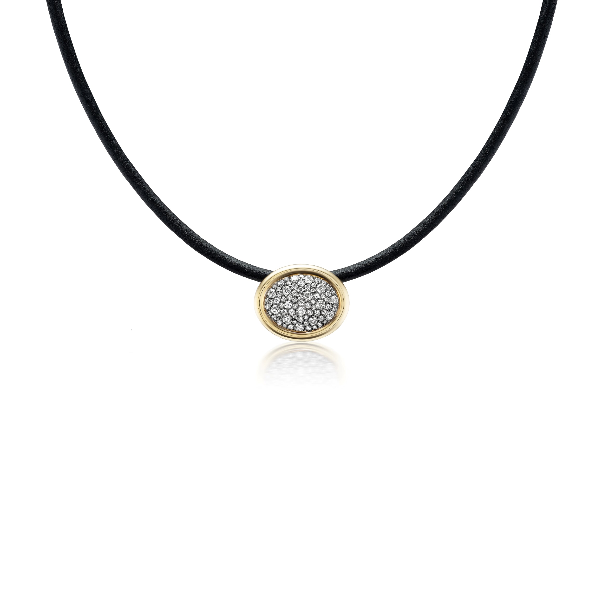 Pave Desert Diamond Scuba Choker in Black Leather and Yellow Gold