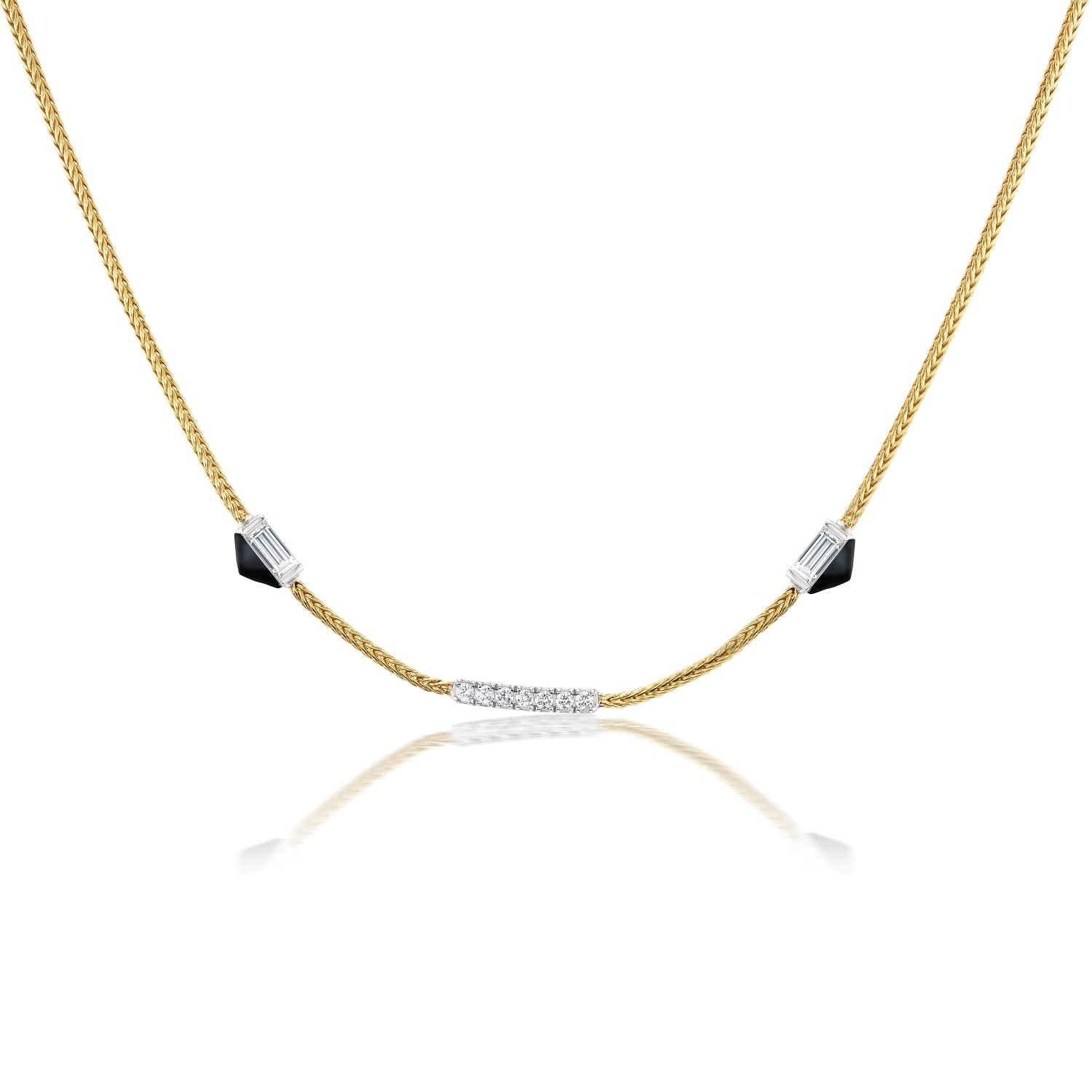 White Diamond and Enamel Together Necklace in Yellow Gold