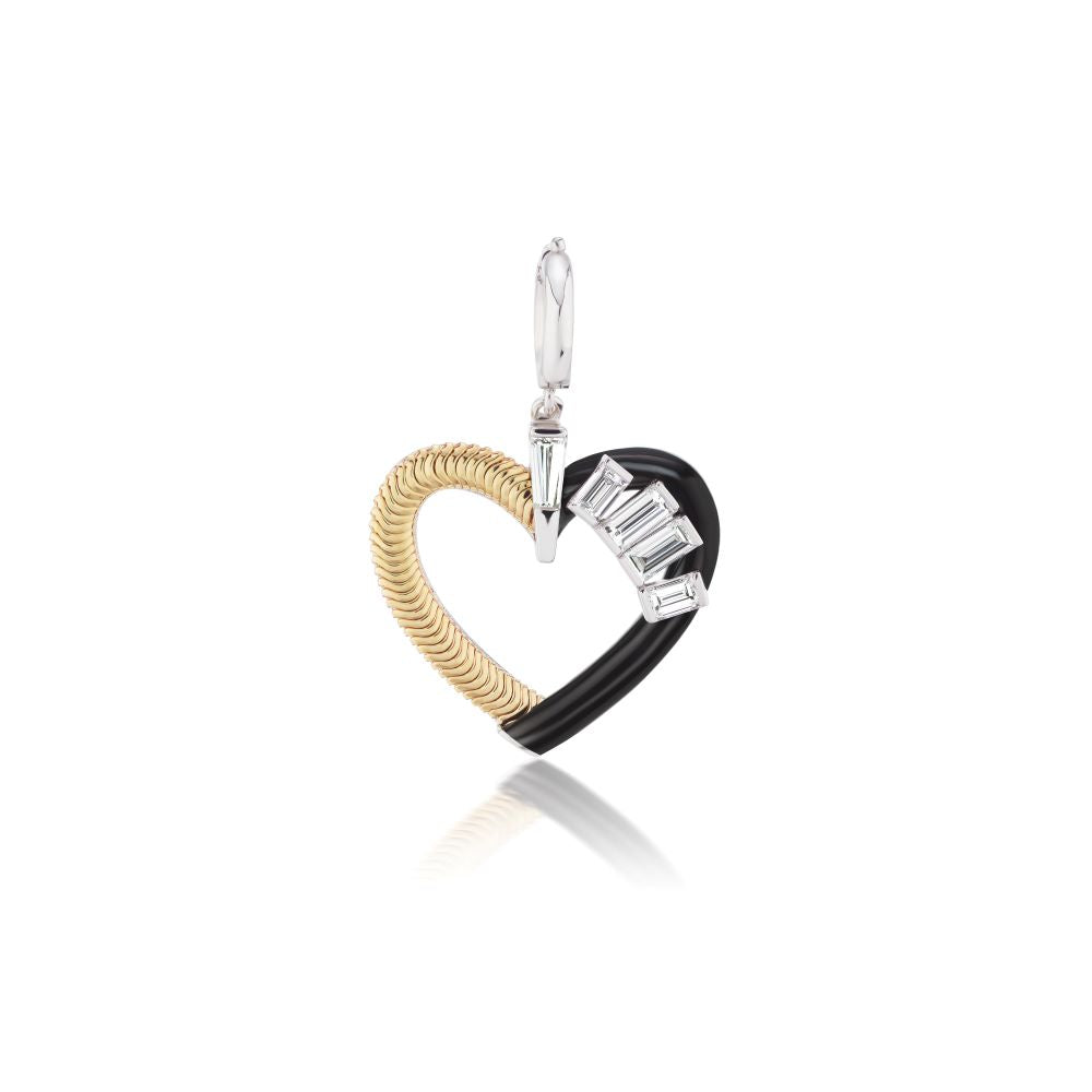 Black Enamel and Diamond Heart Charm