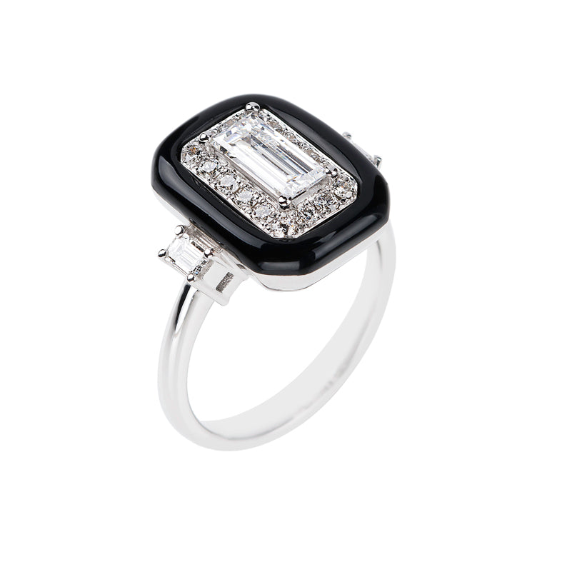 White Diamond Oui Emerald Cut Ring in White Gold