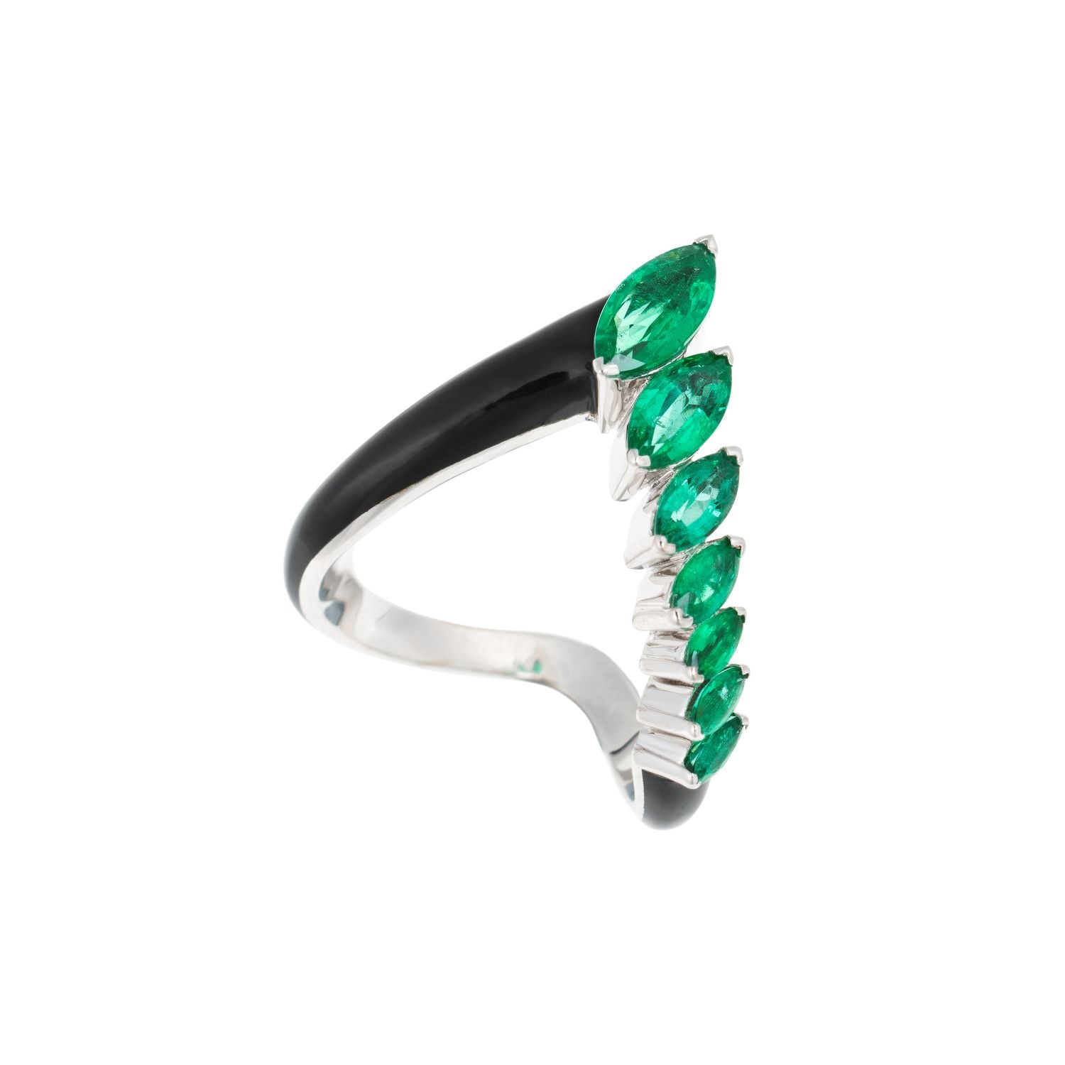 Emerald & Black Enamel Oui Ring