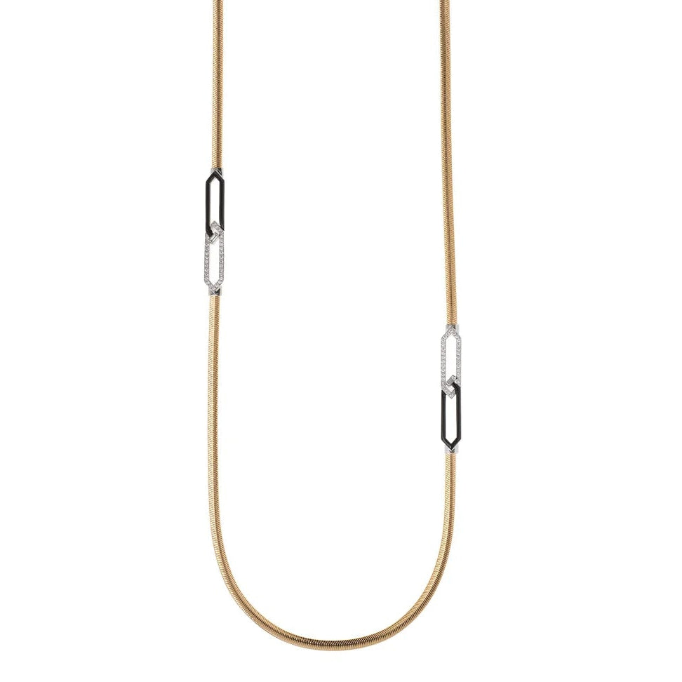 White Diamond and Black Enamel Feelings Necklace in Yellow Gold