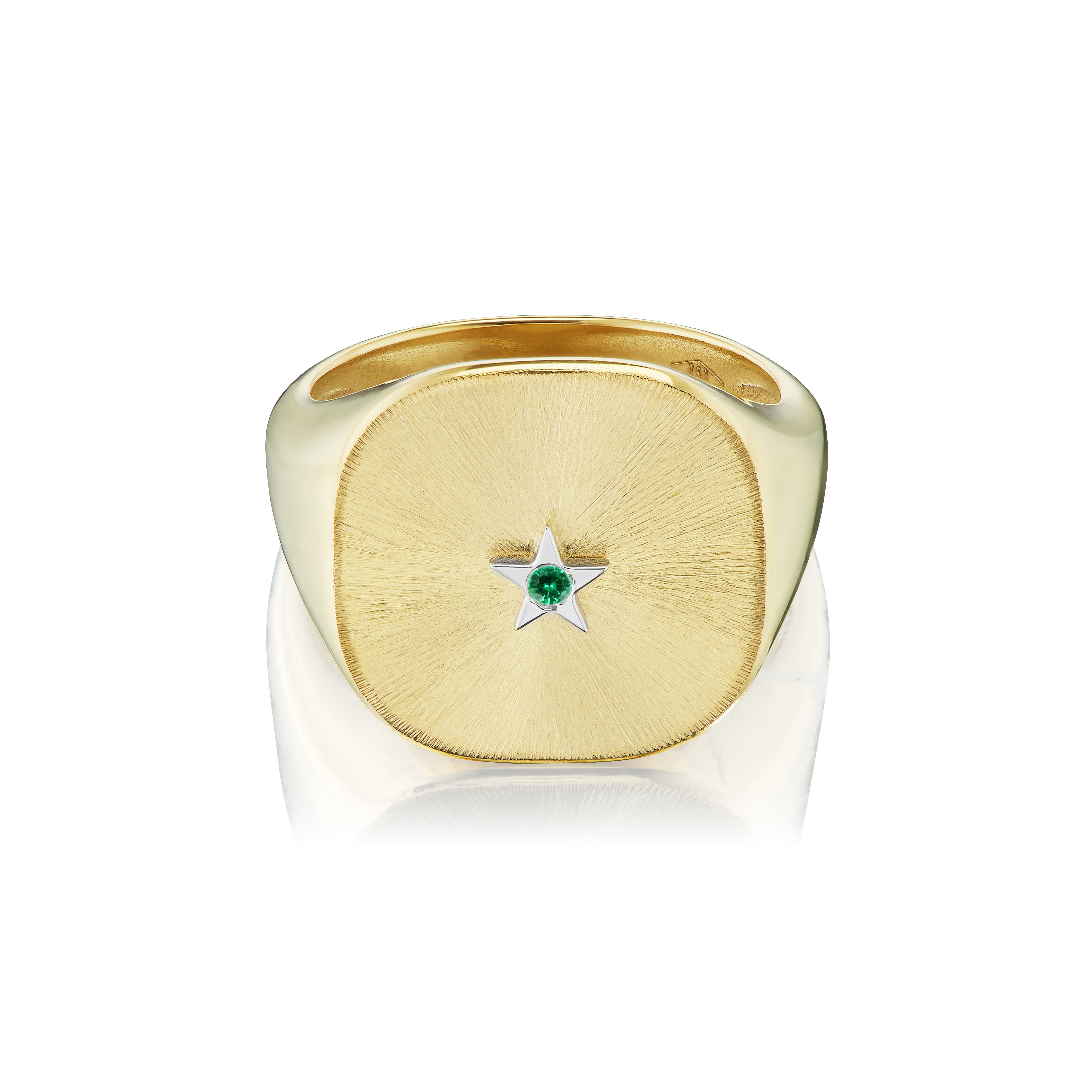 Tsavorite Ora Silk Cushion Shaped Signet Ring in Yellow Gold