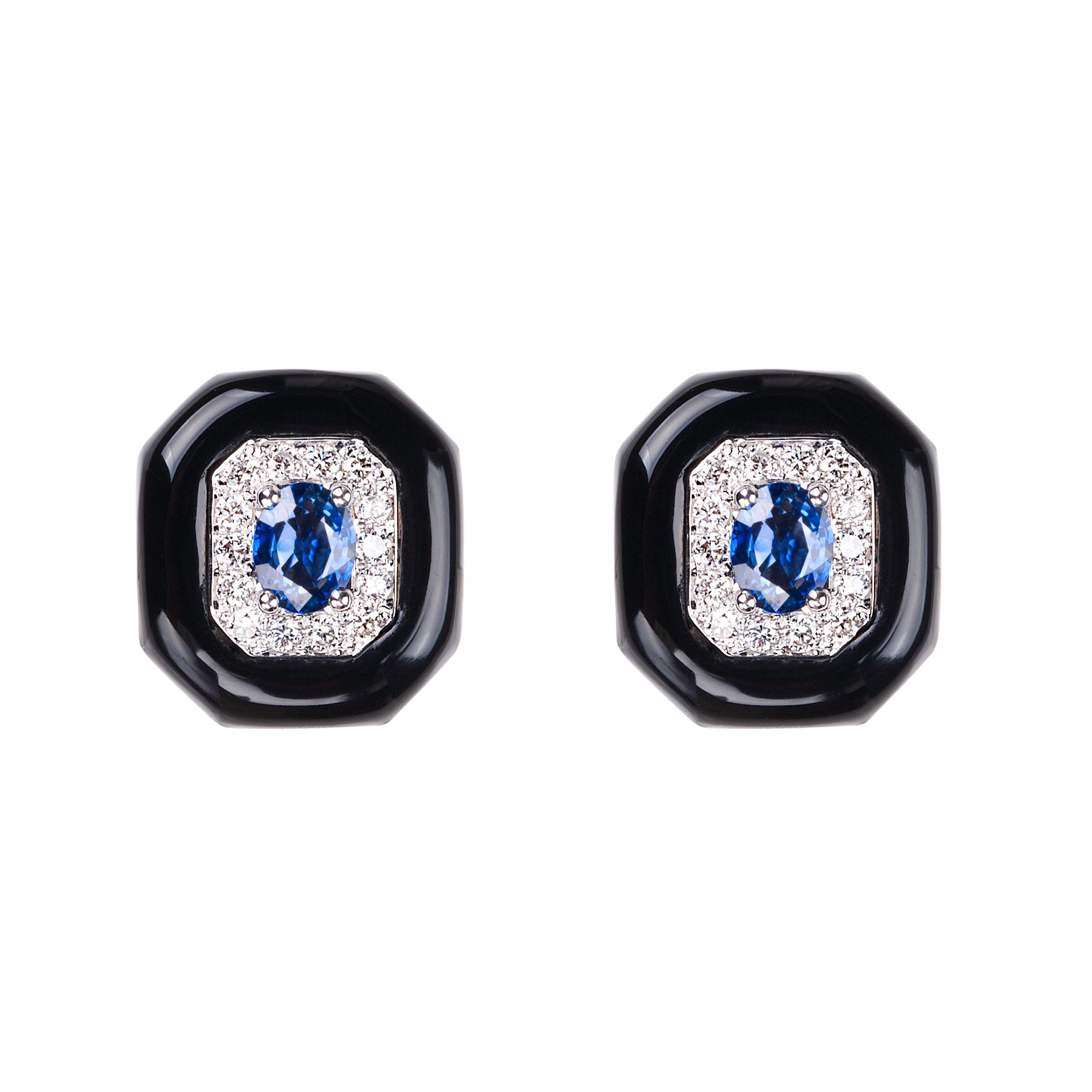 Blue Sapphire and White Diamond Oui Studs in White Gold