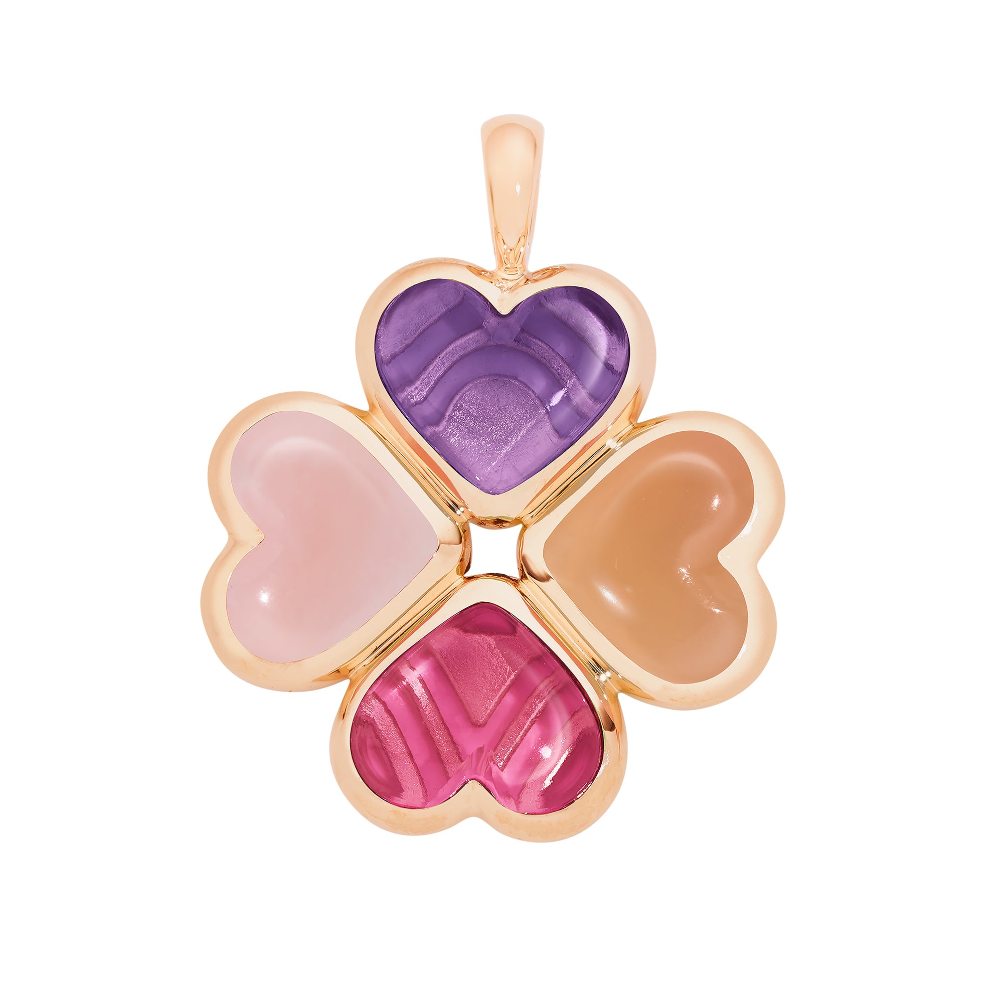 Lucky Charm Pendant with Pink Opal, Amethyst, Orange Moonstone and Pink Tourmaline