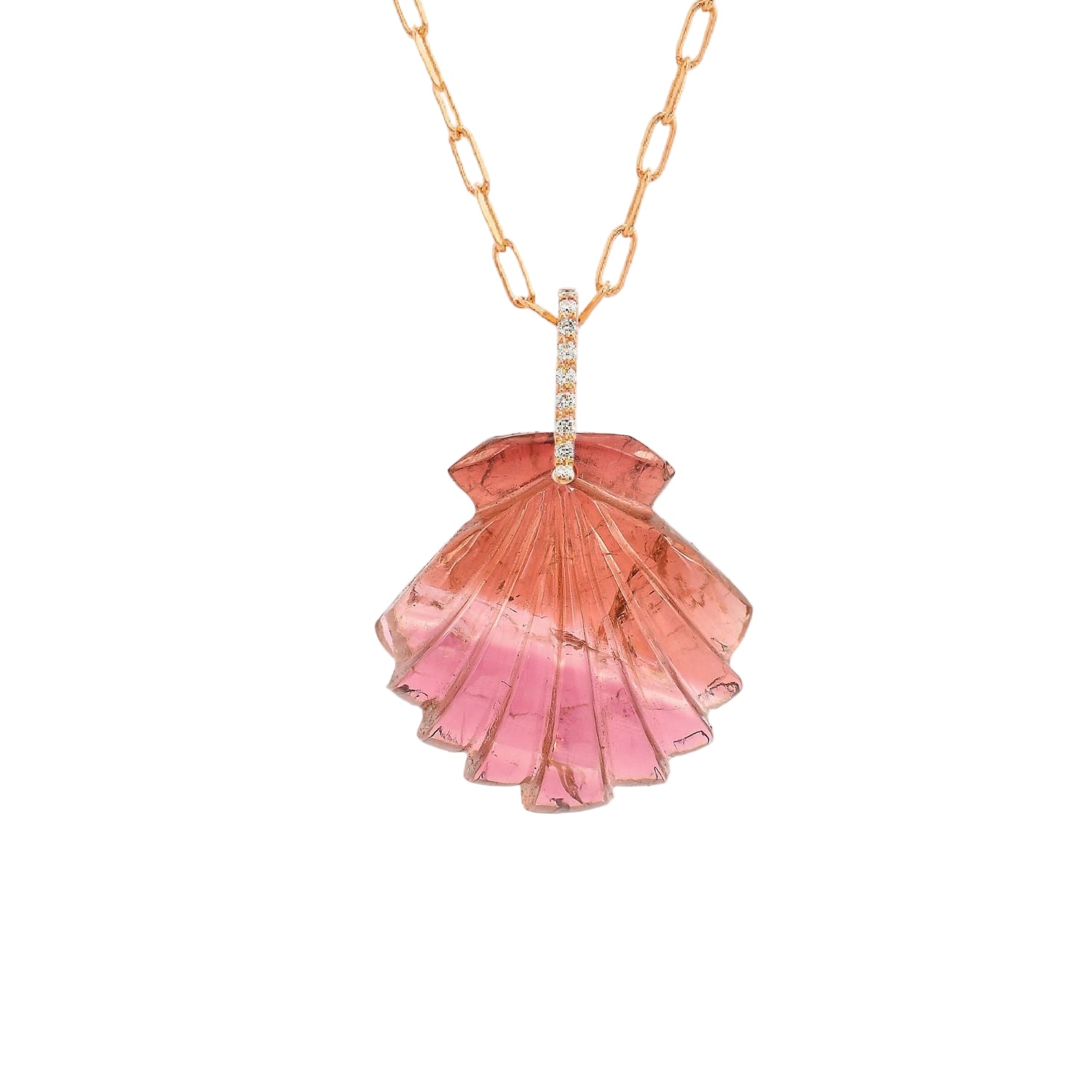 Pink Tourmaline Small Shell pendant in yellow gold