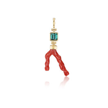 Italian Vintage Coral & Green Tourmaline Charm