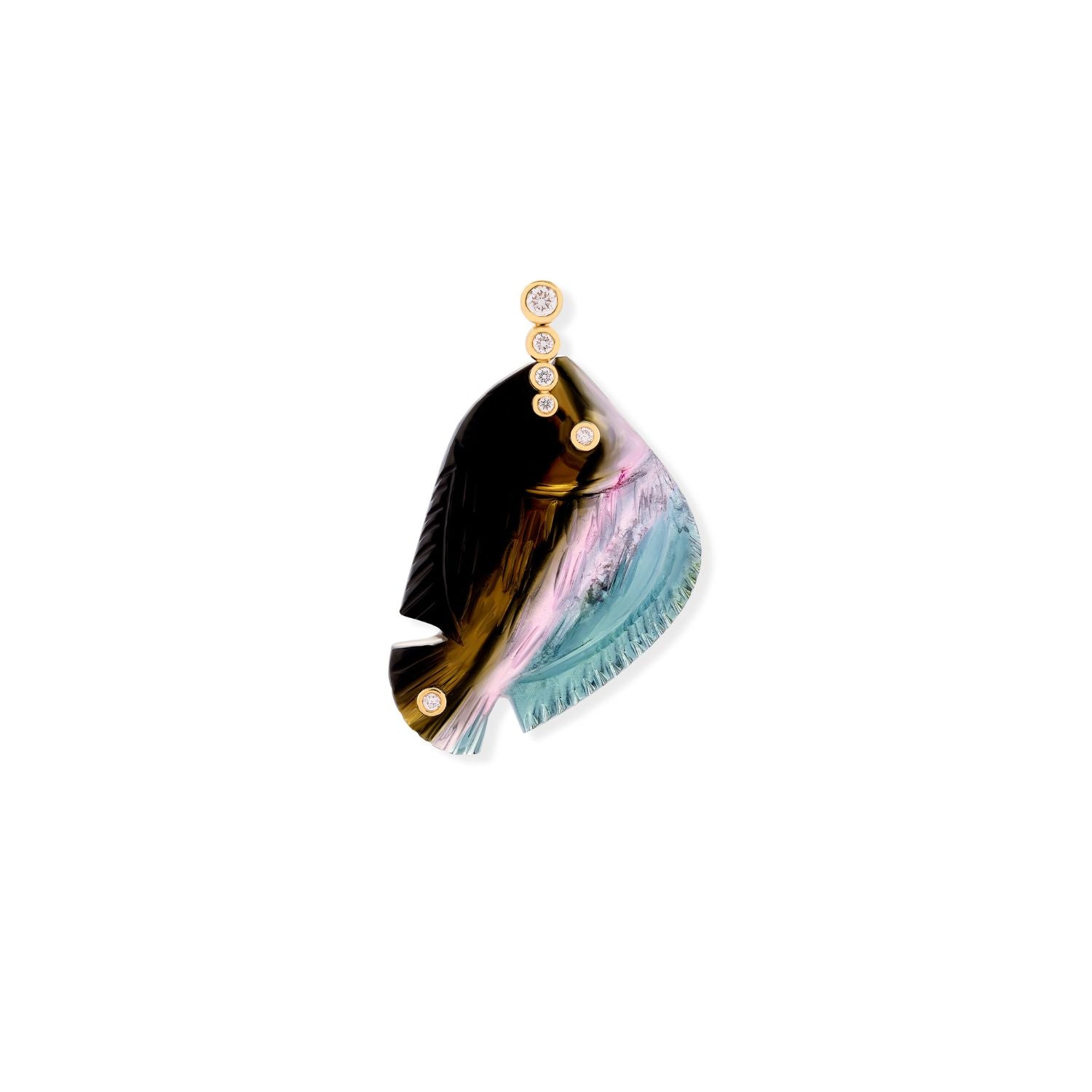 Multicolor Tourmaline Fish Pendant in Yellow Gold