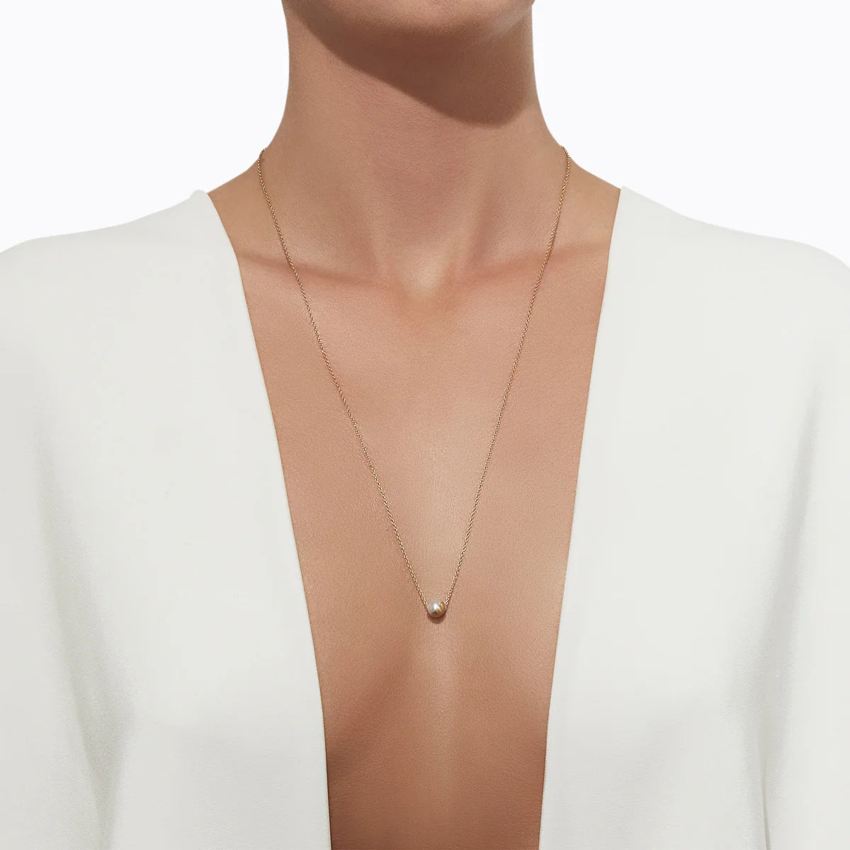 Yellow Gold 45° Half Pearl Necklace