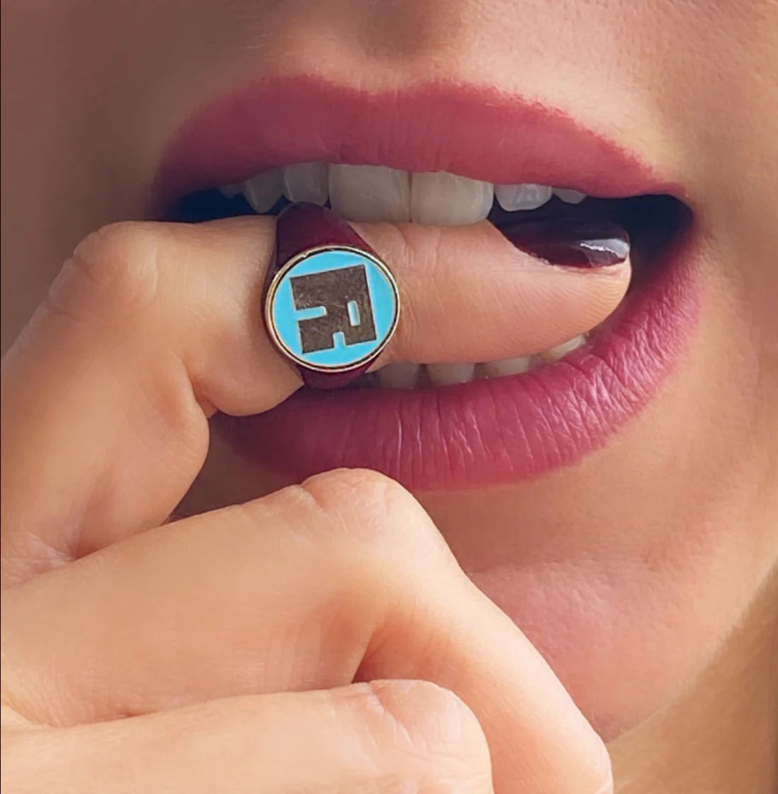 Enamel Square Letter Signet Ring in Yellow Gold